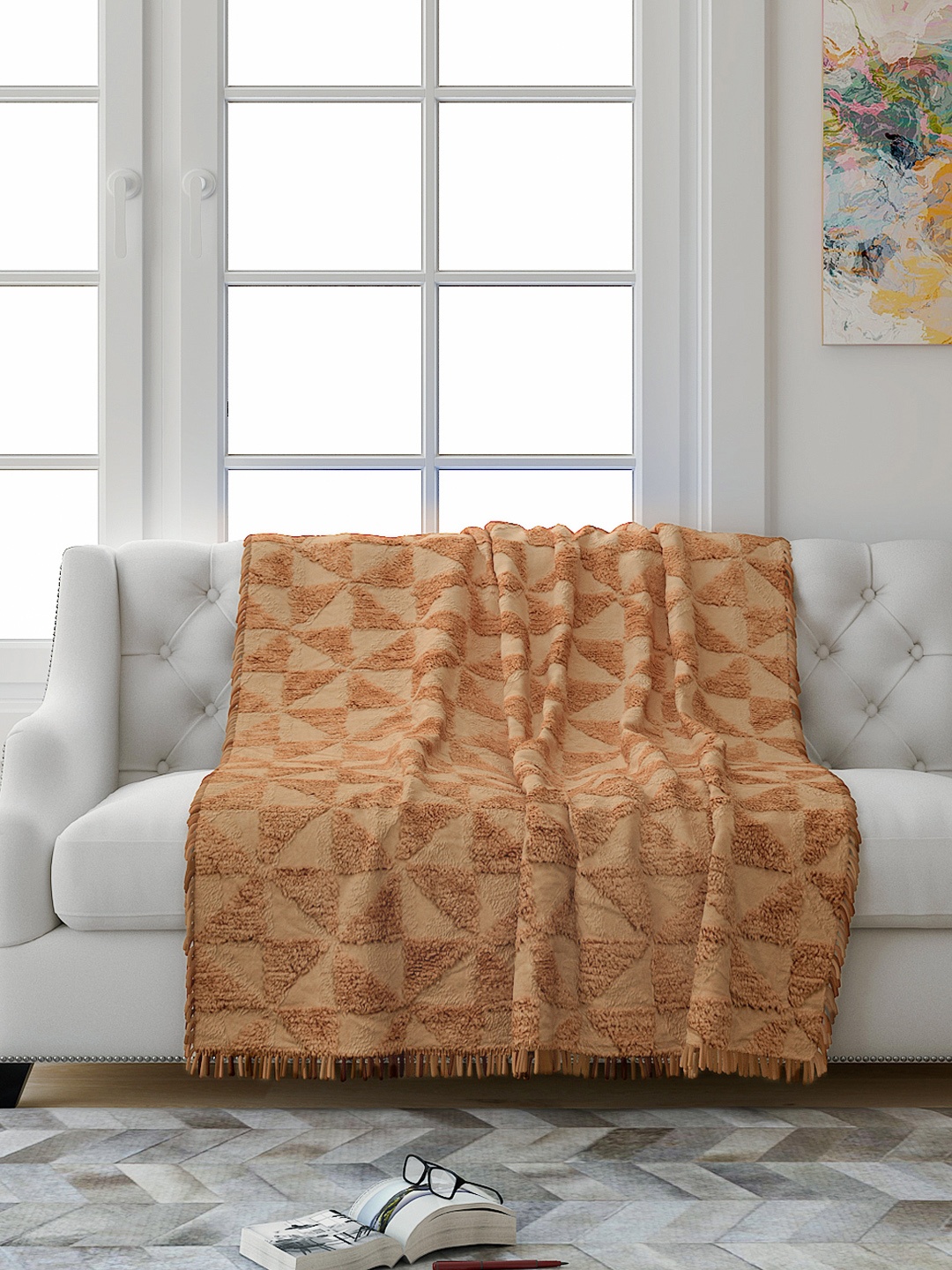 

Saral Home Beige Firki Design 2 Seater Sofa Throw