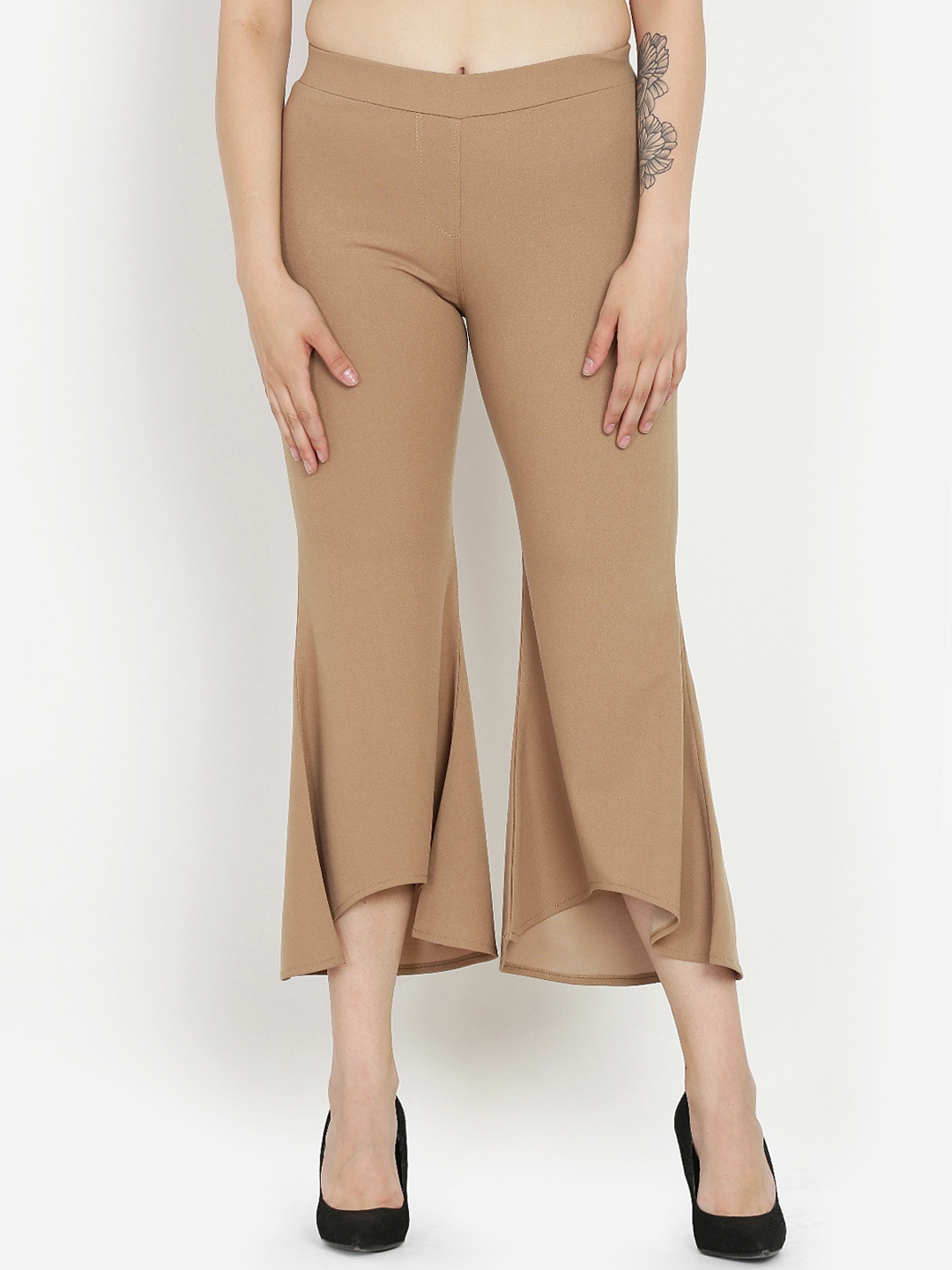 Westwood Women Beige Relaxed Loose Fit Solid Bootcut Trousers