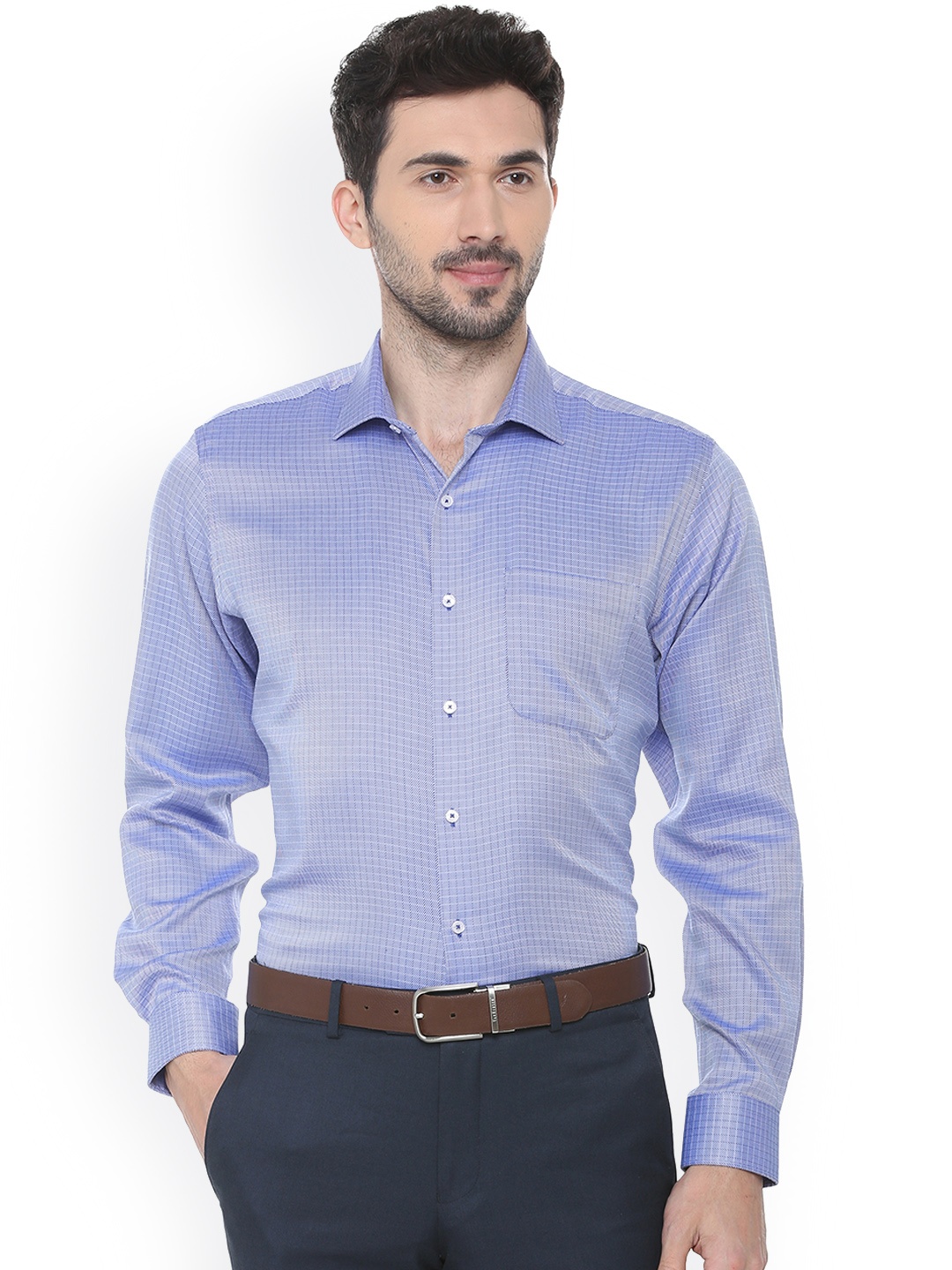 

Van Heusen Men Blue Regular Fit Checked Formal Shirt