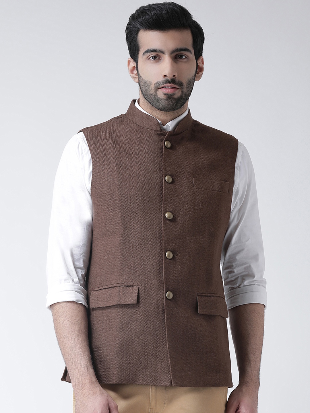 

KISAH Men Brown Solid Nehru Jacket