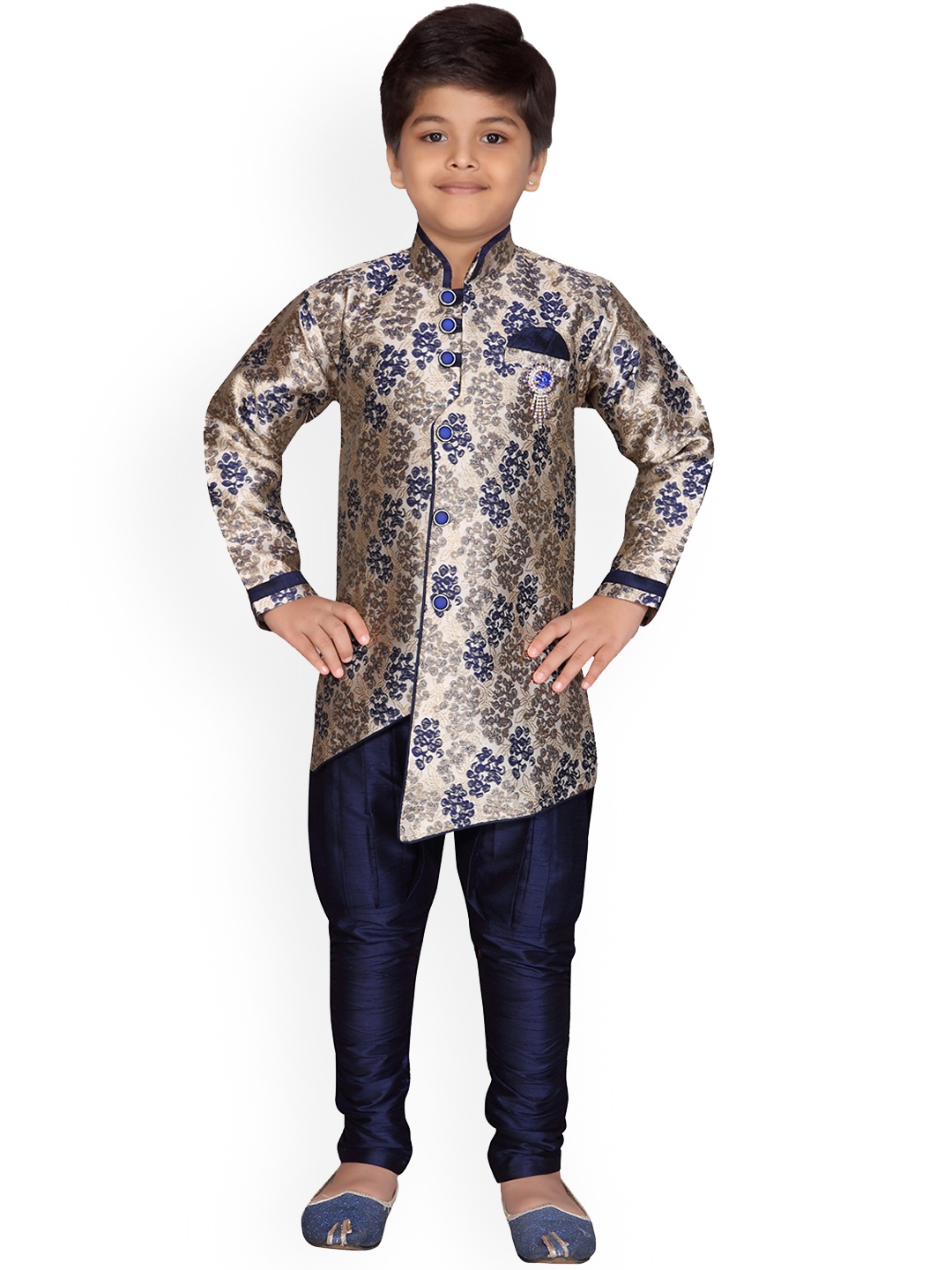 

Aj DEZInES Boys Blue & Grey Printed Sherwani Set