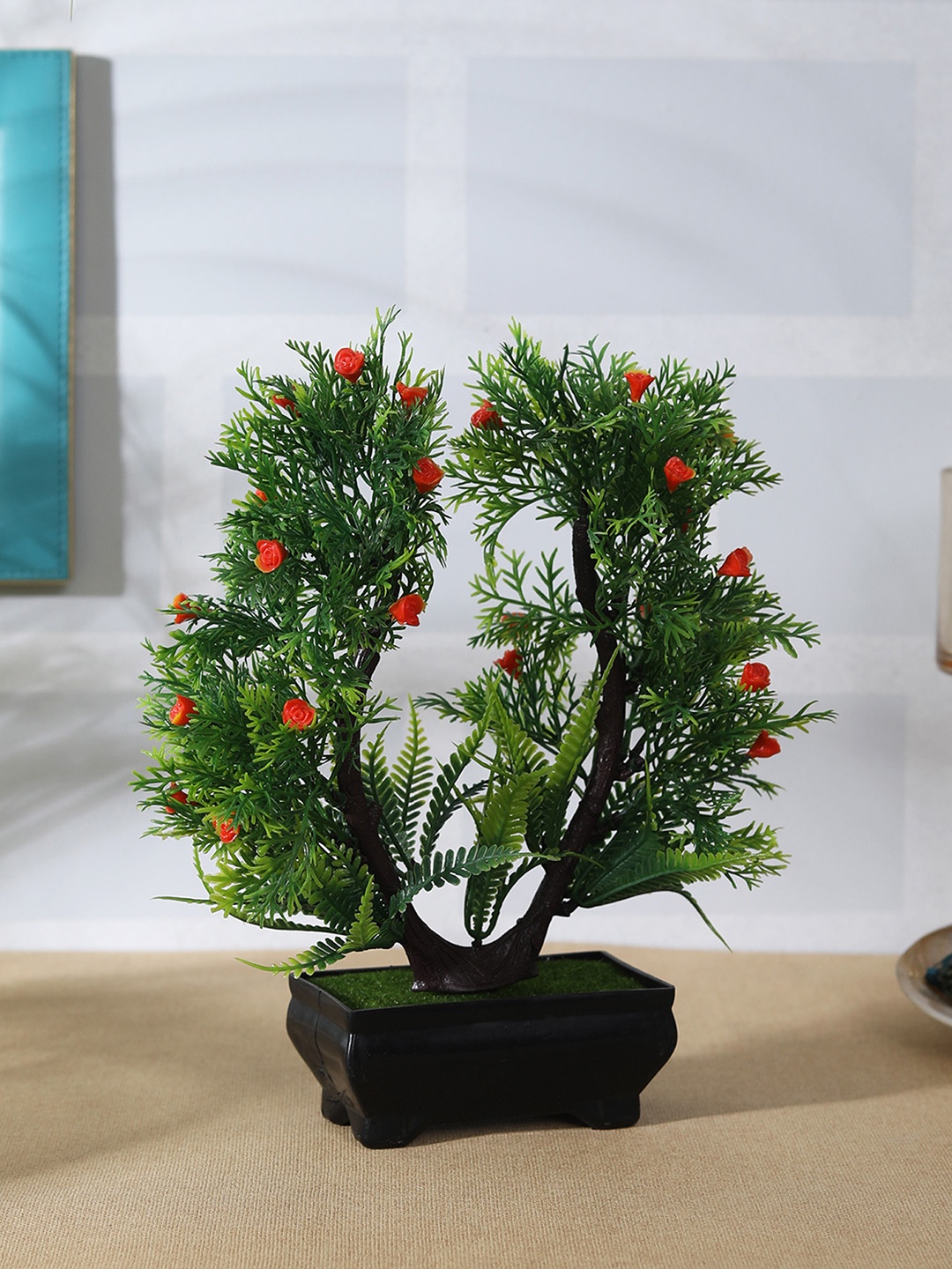 

FOLIYAJ Green & Orange Artificial Plant with Black Pot