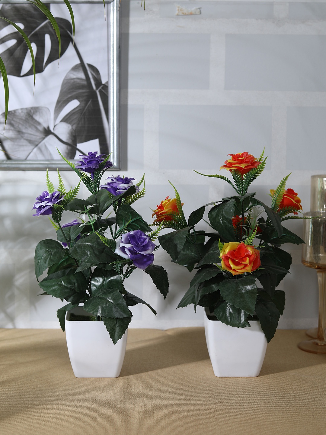 

FOLIYAJ Set of 2 Artificial Plants with Pots, Green