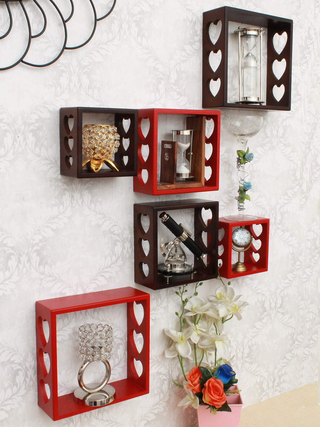 

Home Sparkle Brown & Red MDF Basic Wall Shelves