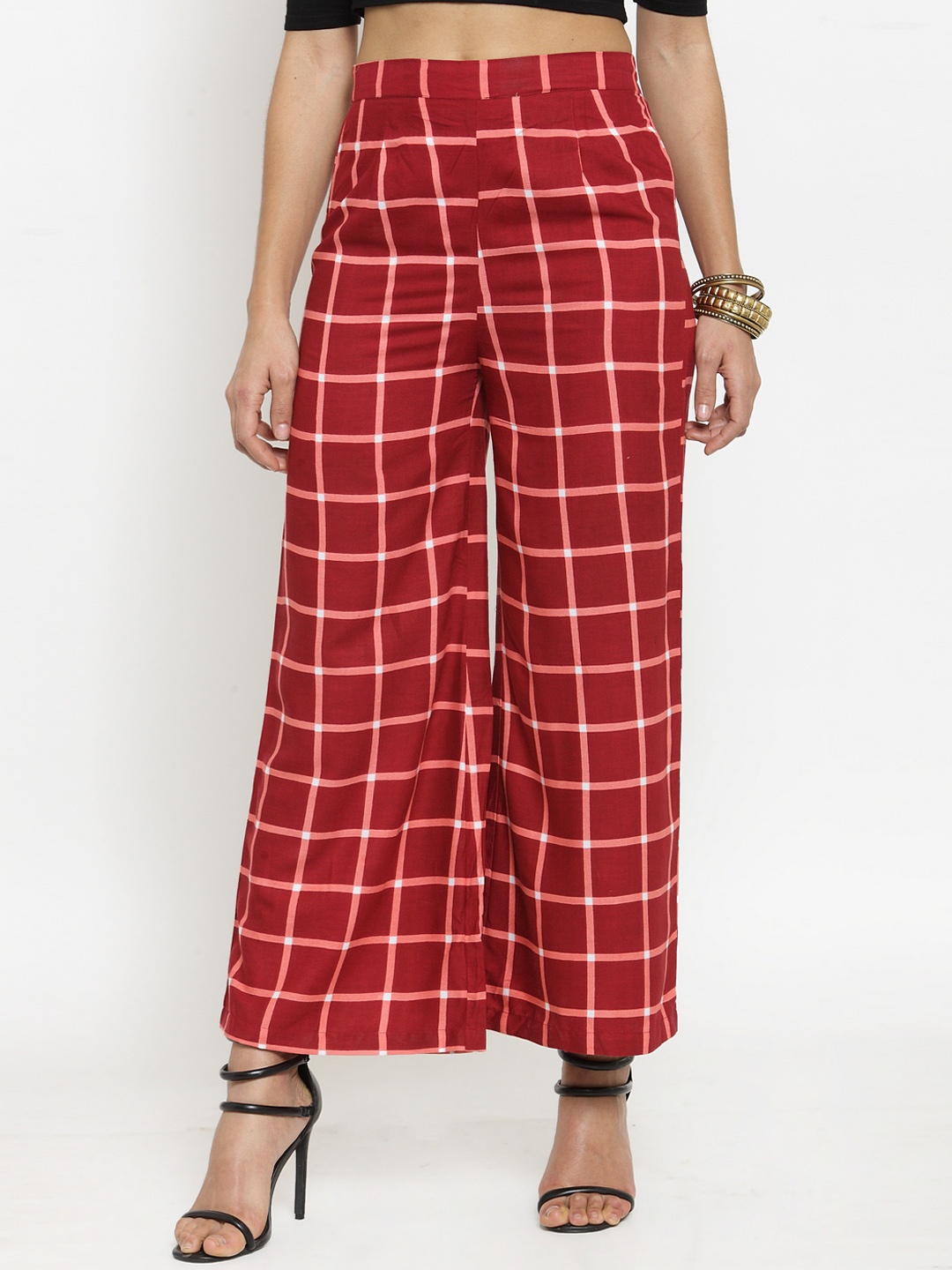

Indibelle Women Maroon Flared Checked Palazzos