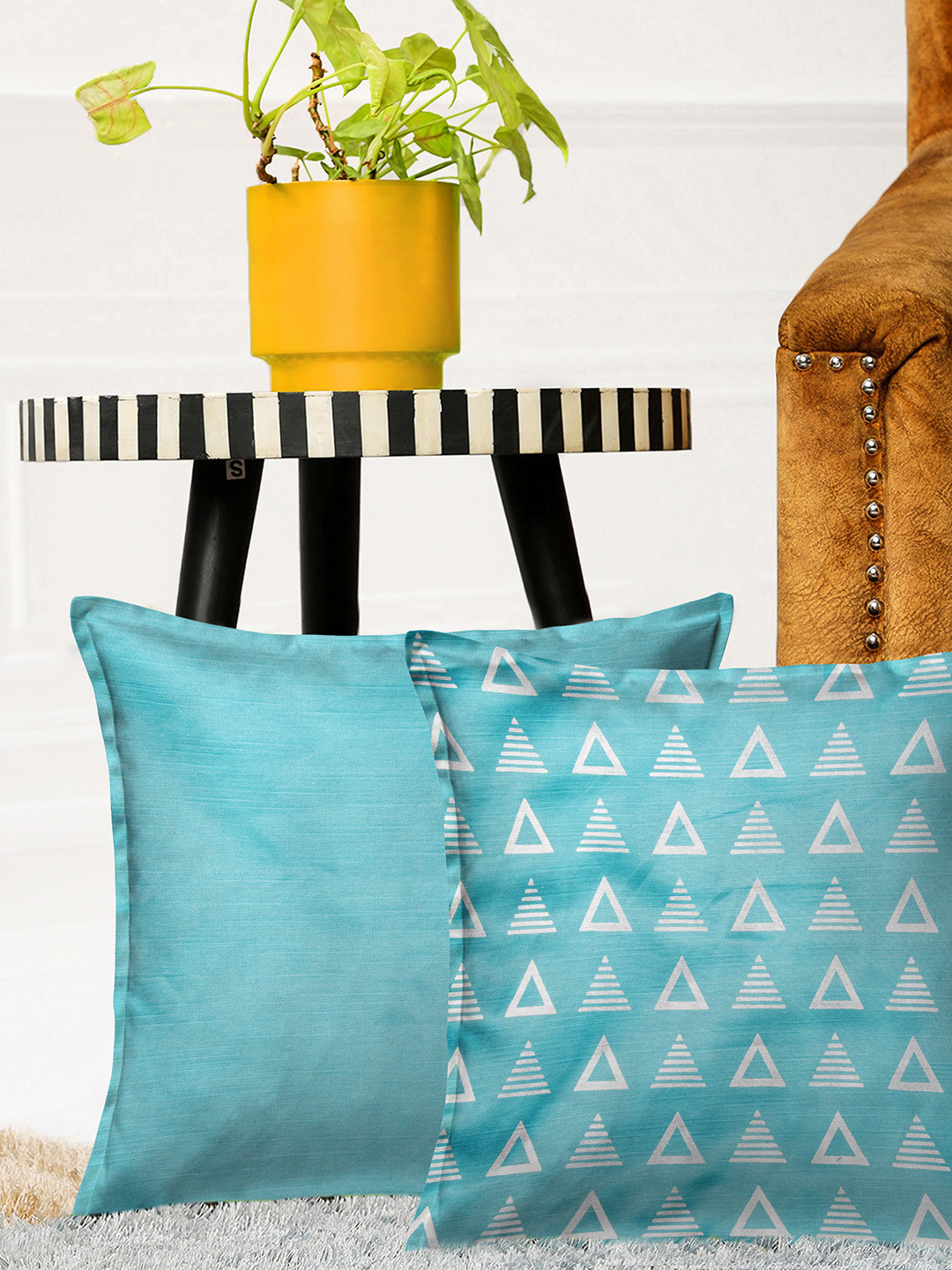

HOUZZCODE Blue Set of 2 Solid Square Cushion Covers