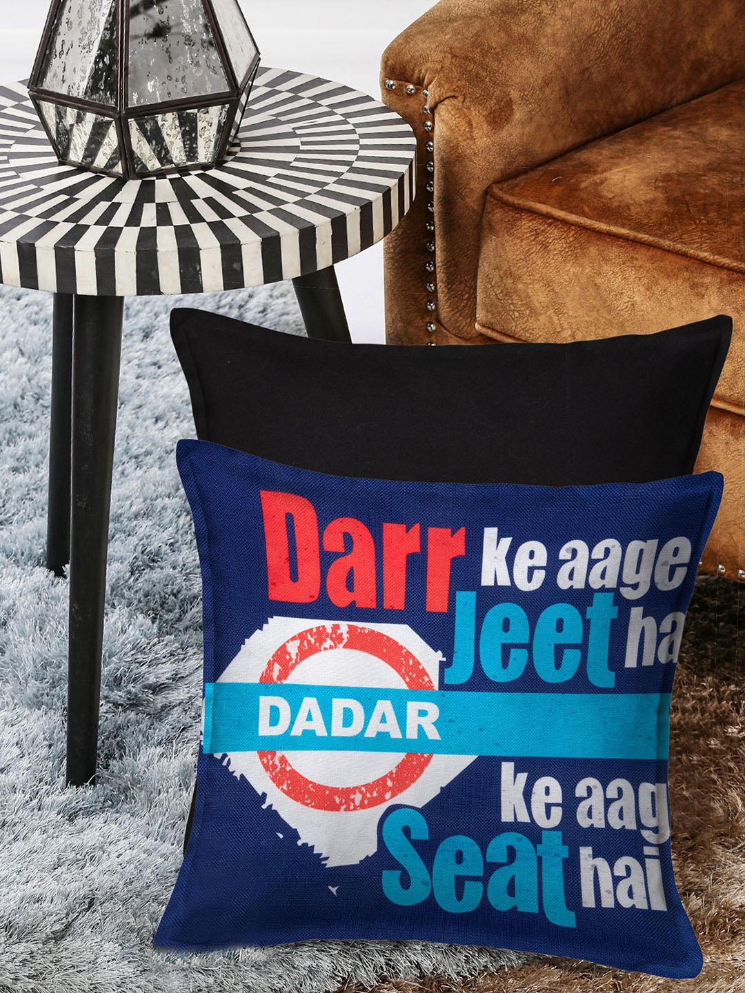 

HOUZZCODE Blue Set of 2 Quirky Square Cushion Covers