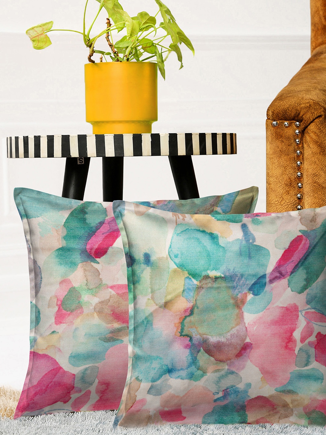 

HOUZZCODE Set of 2 Abstract Square Cushion Covers, Multi