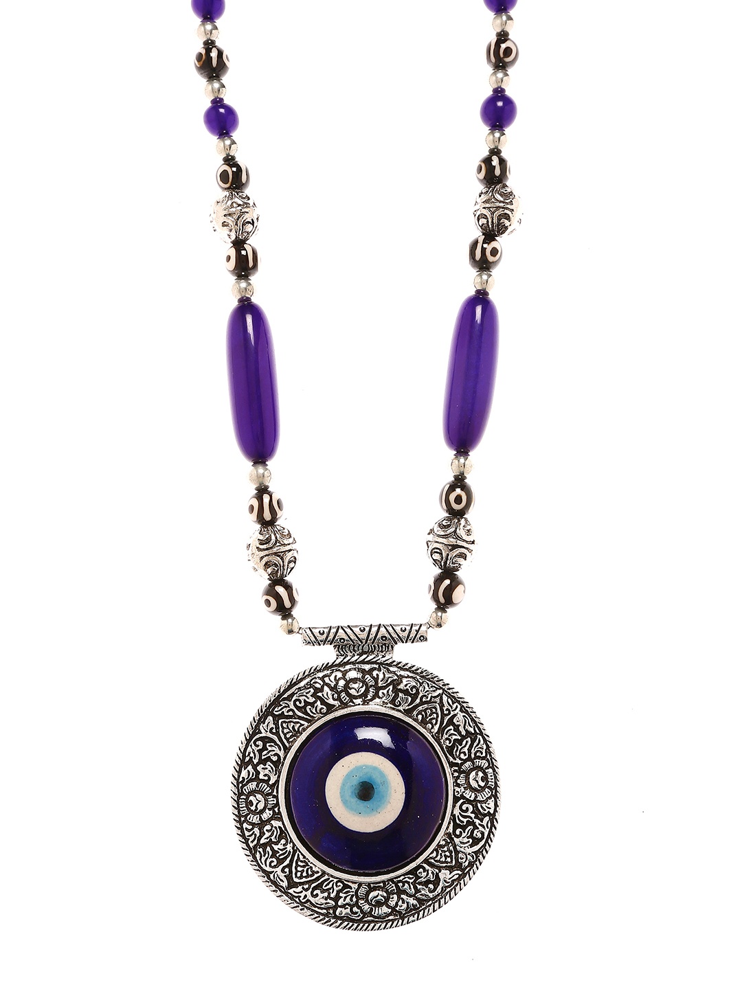 Bamboo Tree Jewels Silver-Toned & Blue Handcrafted Necklace
