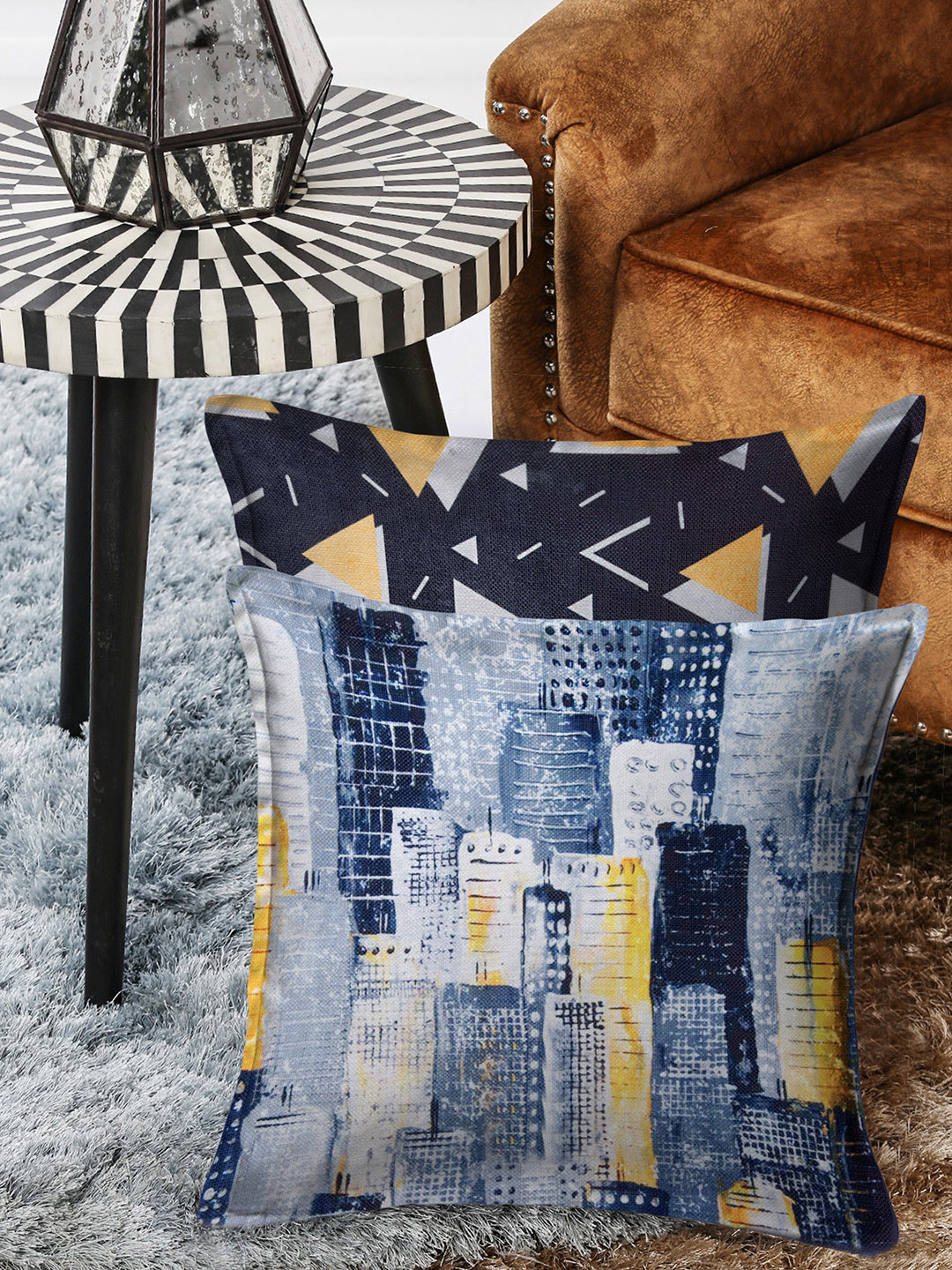 

HOUZZCODE Multicoloured Set of 2 Abstract Square Cushion Covers, Multi
