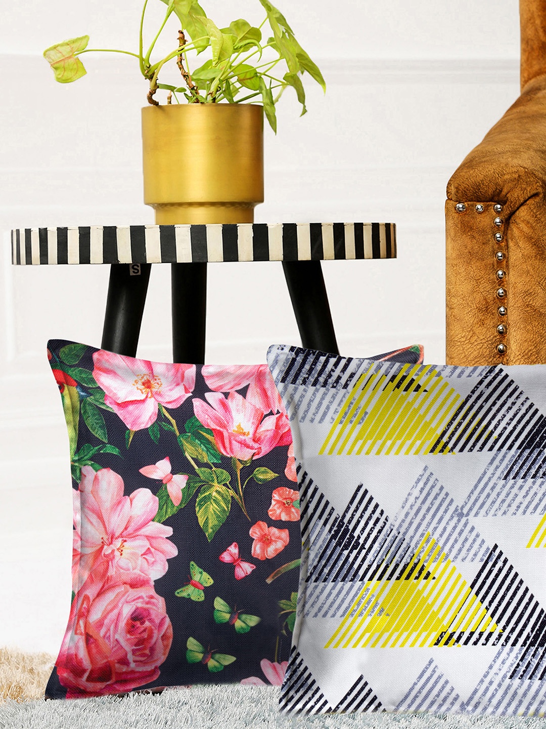 

HOUZZCODE Multicoloured Set of 2 Abstract Square Cushion Covers, Multi