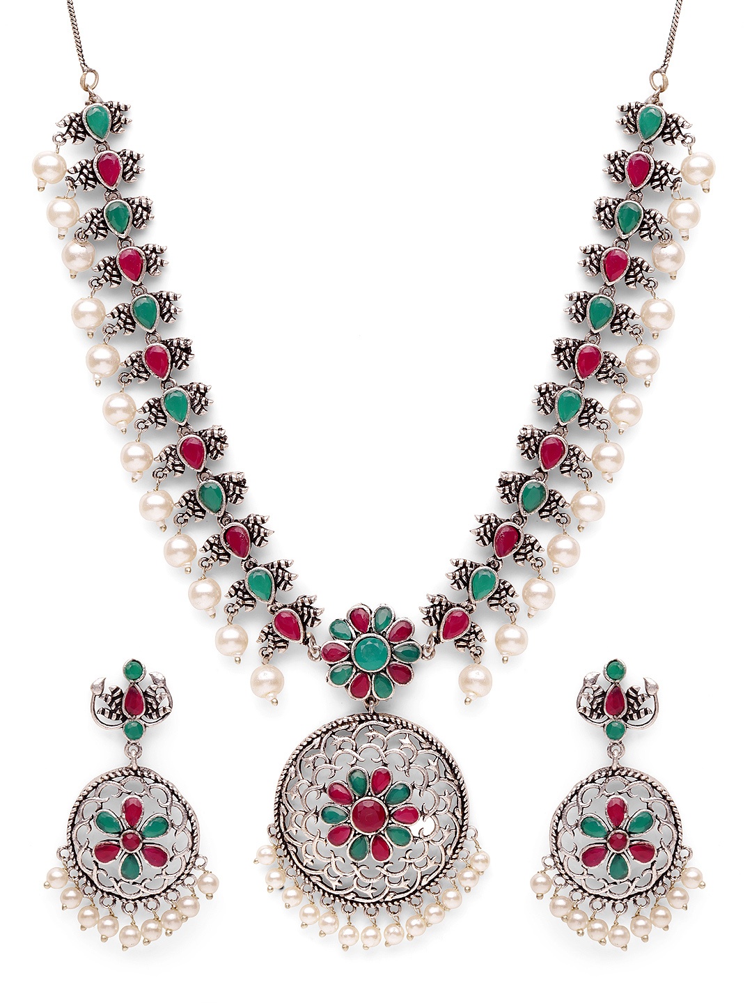 Fabstreet Women Silver-Plated Multicoloured Jewellery Set, Multi
