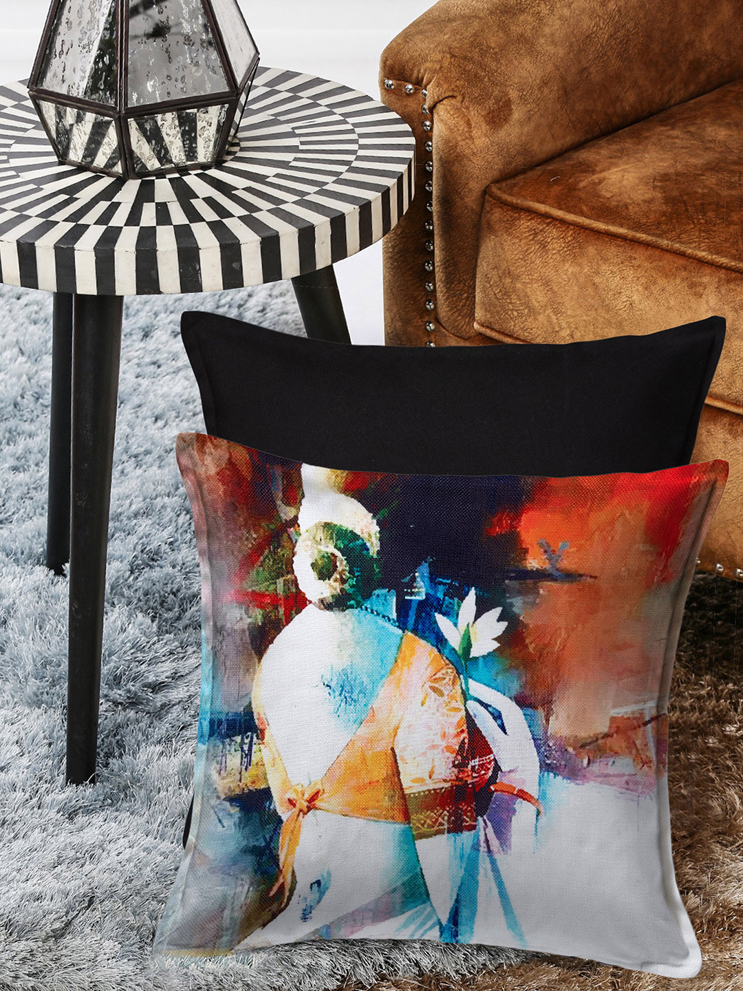 

HOUZZCODE Multicoloured Set of 2 Abstract Square Cushion Covers, Multi