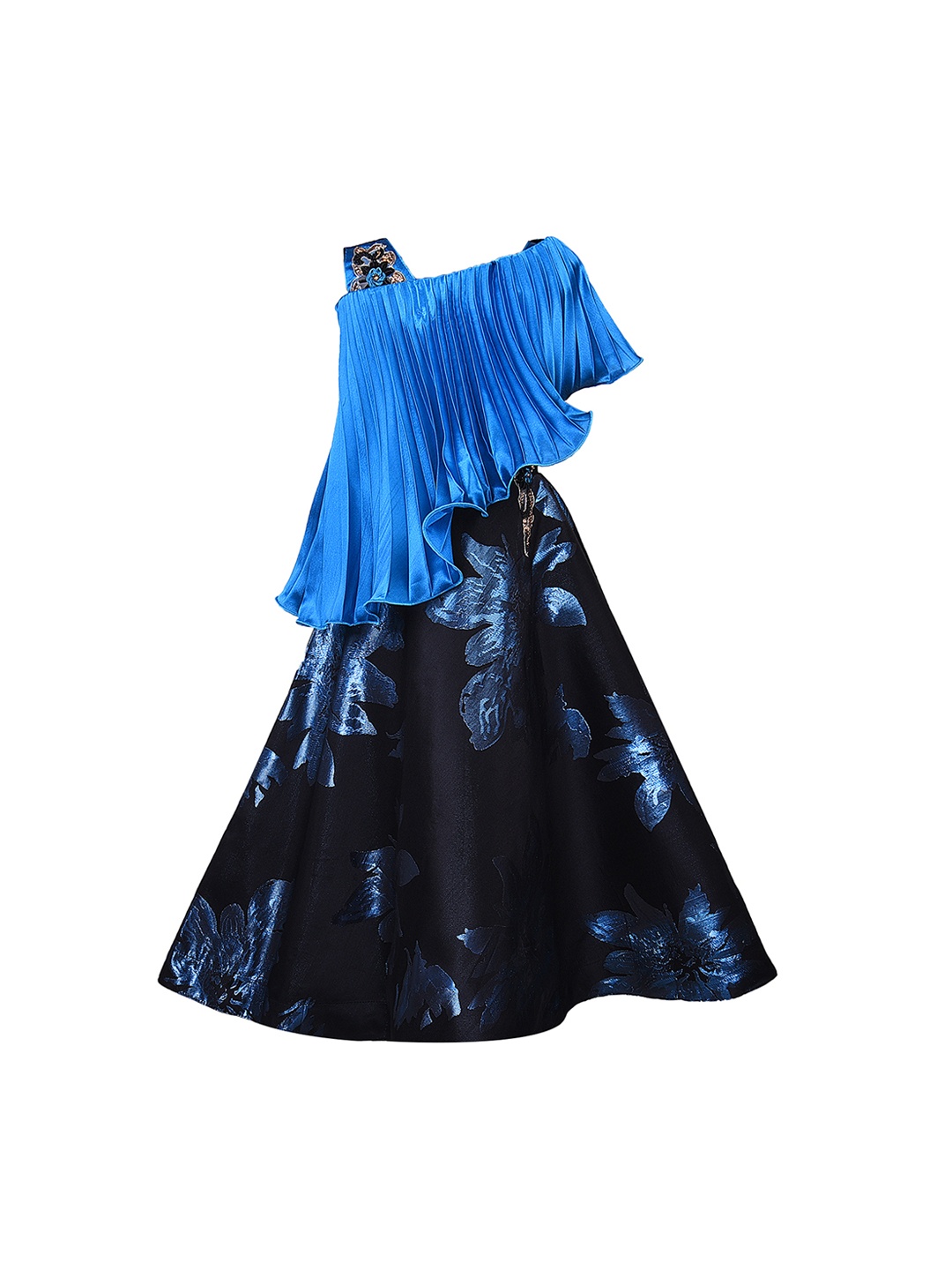 

Wish Karo Girls Blue Printed Fit and Flare Dress