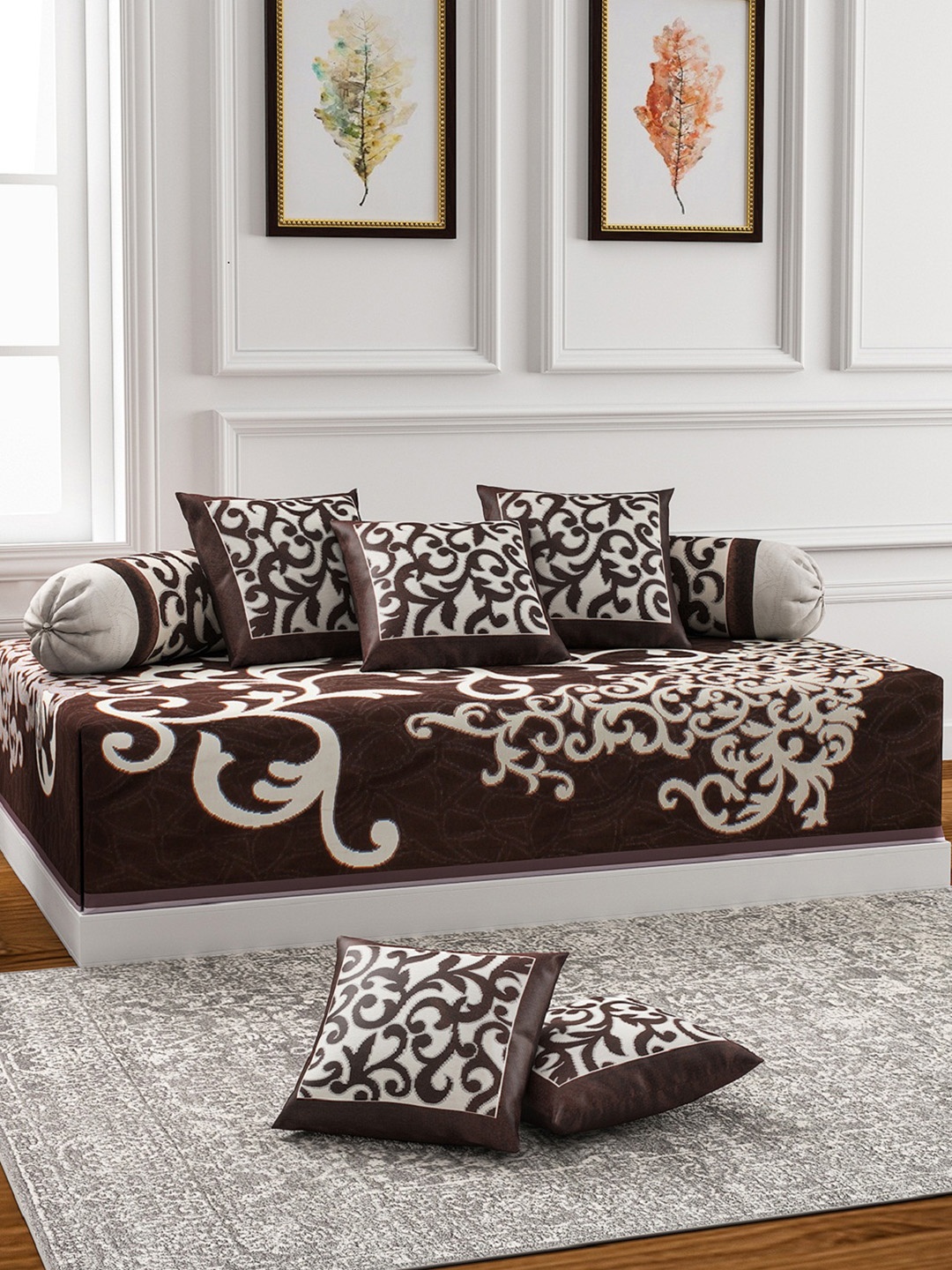 

ROMEE 8-Pcs Brown Printed Diwan Set