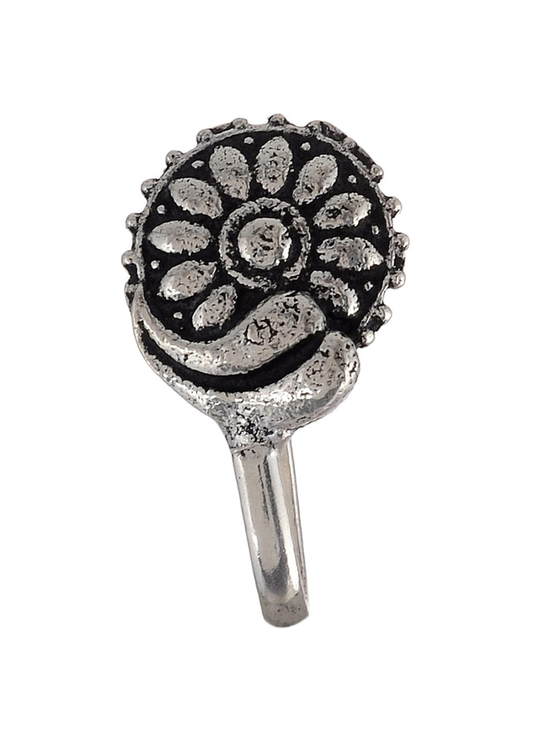 

Silvermerc Designs Women Oxidised Silver-Plated & Black Nosepin