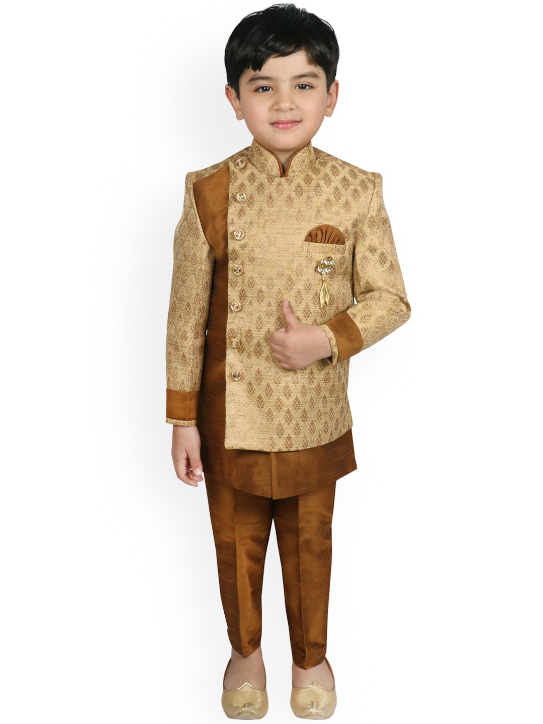 

SG YUVRAJ SHERWANI Boys Gold-Toned & Brown Sherwani Set
