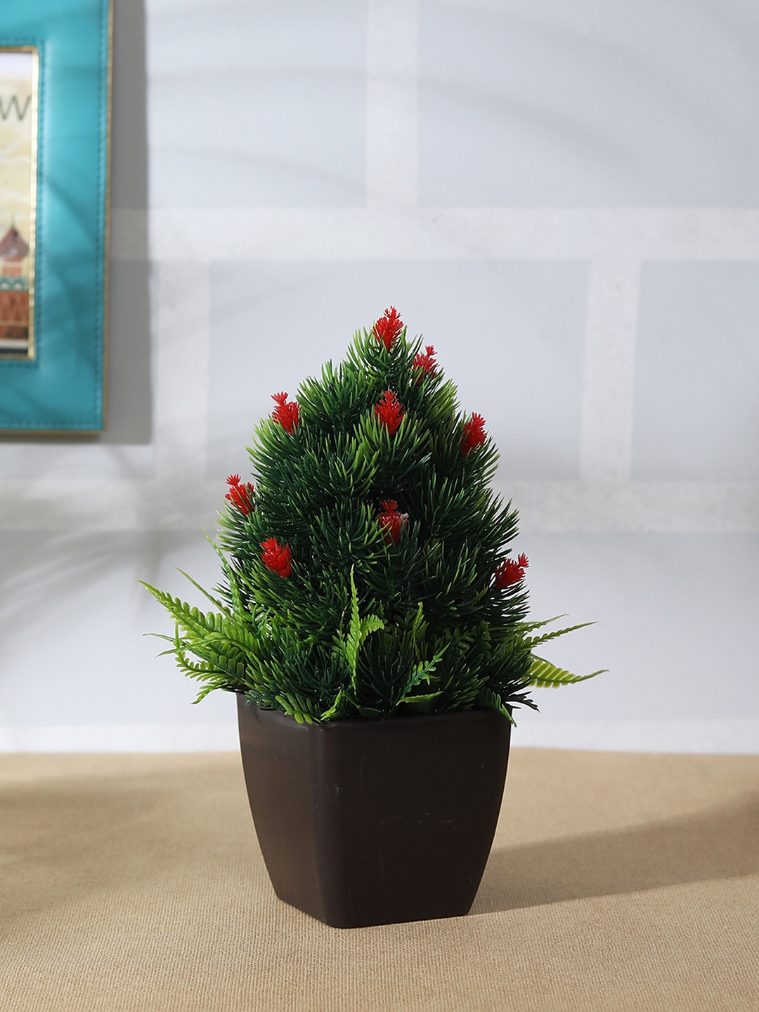 

FOLIYAJ Green & Red Artificial Plant with Brown Pot