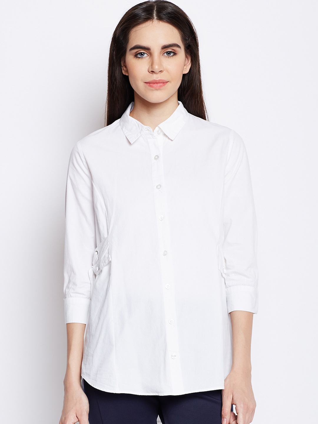 Oxolloxo Women White Regular Fit Solid Casual Shirt