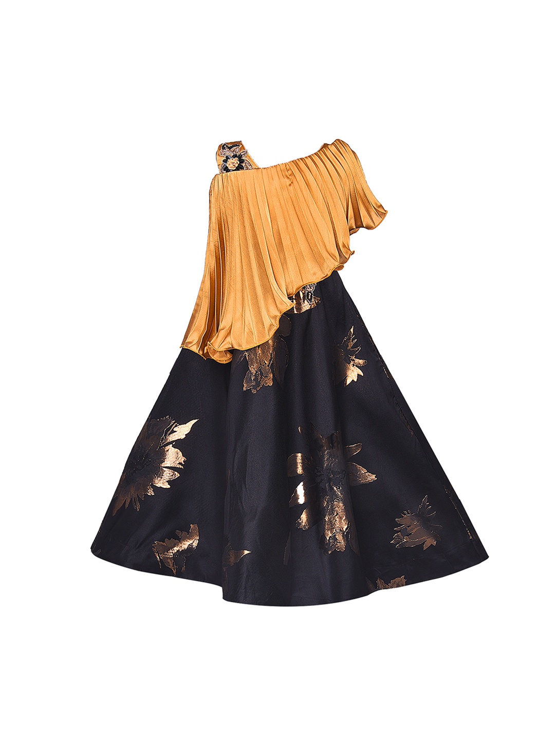 

Wish Karo Girls Gold-Toned Printed Fit and Flare Dress
