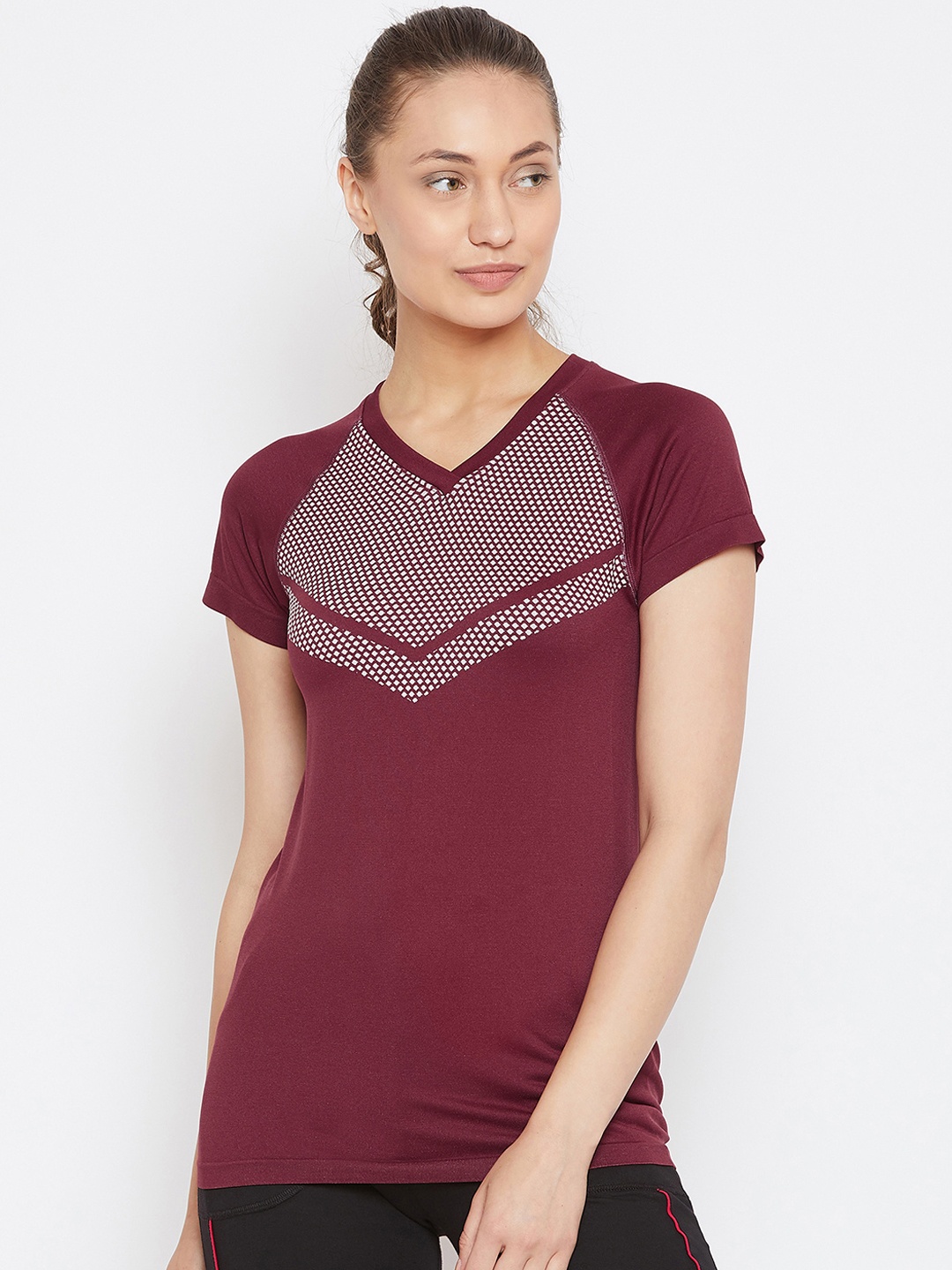 

C9 AIRWEAR Women Maroon Printed V-Neck T-shirt