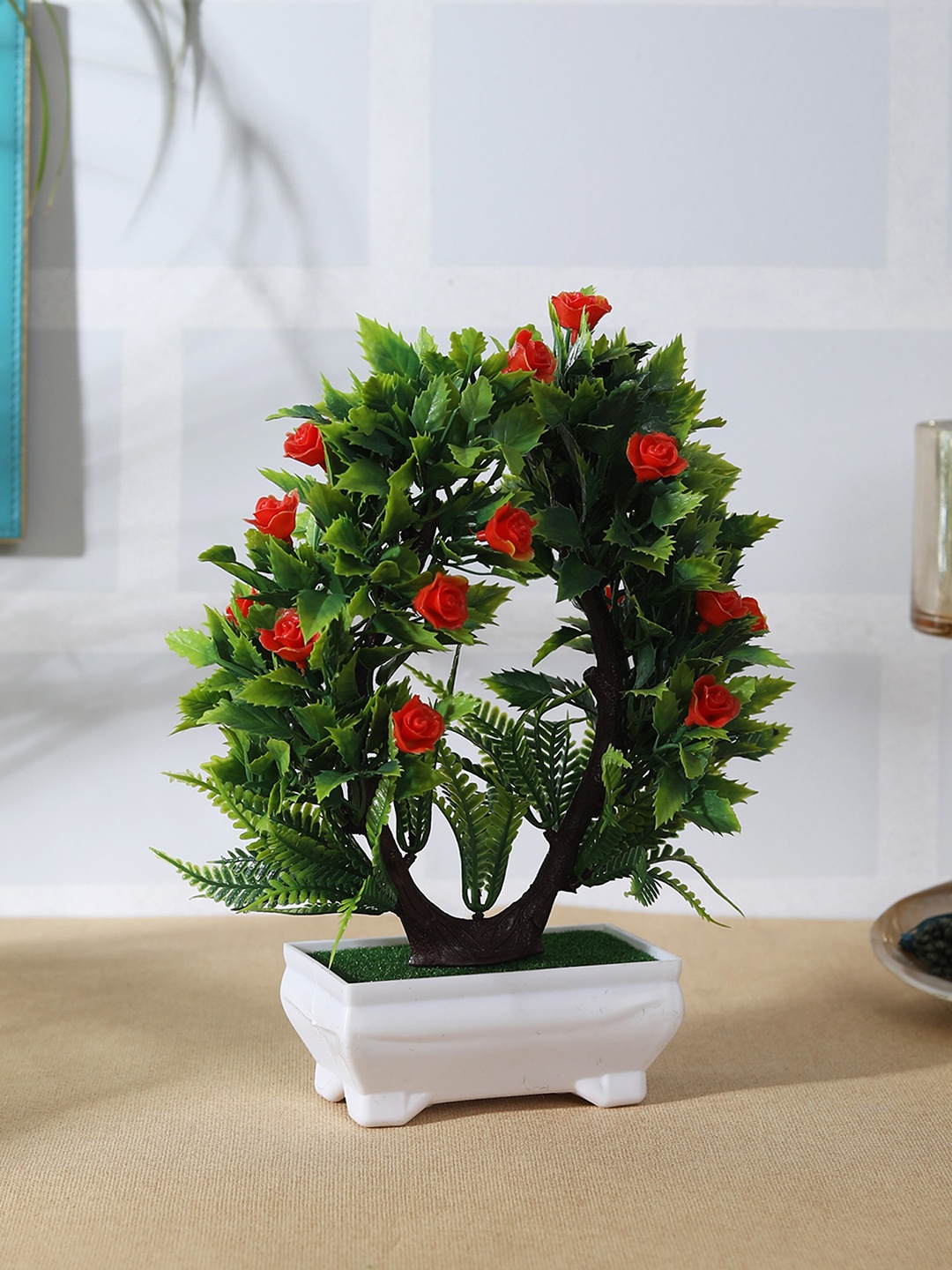 

FOLIYAJ Green & Orange Artificial Plant with White Pot