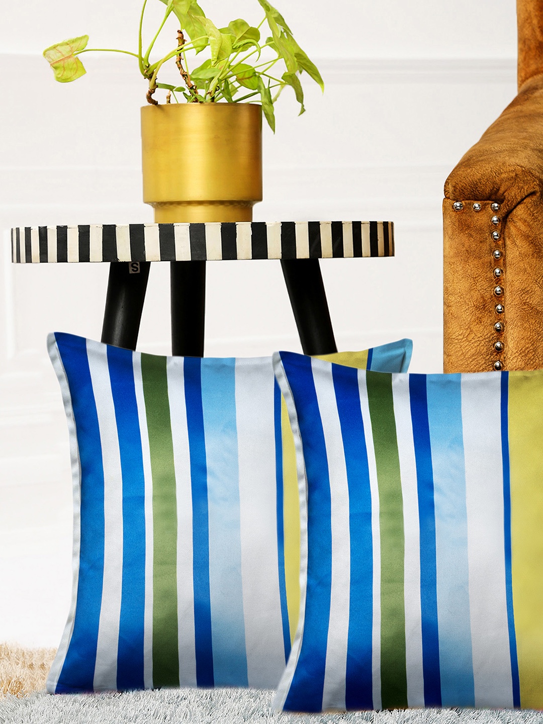 

HOUZZCODE Set of 2 Striped Square Cushion Covers, Multi