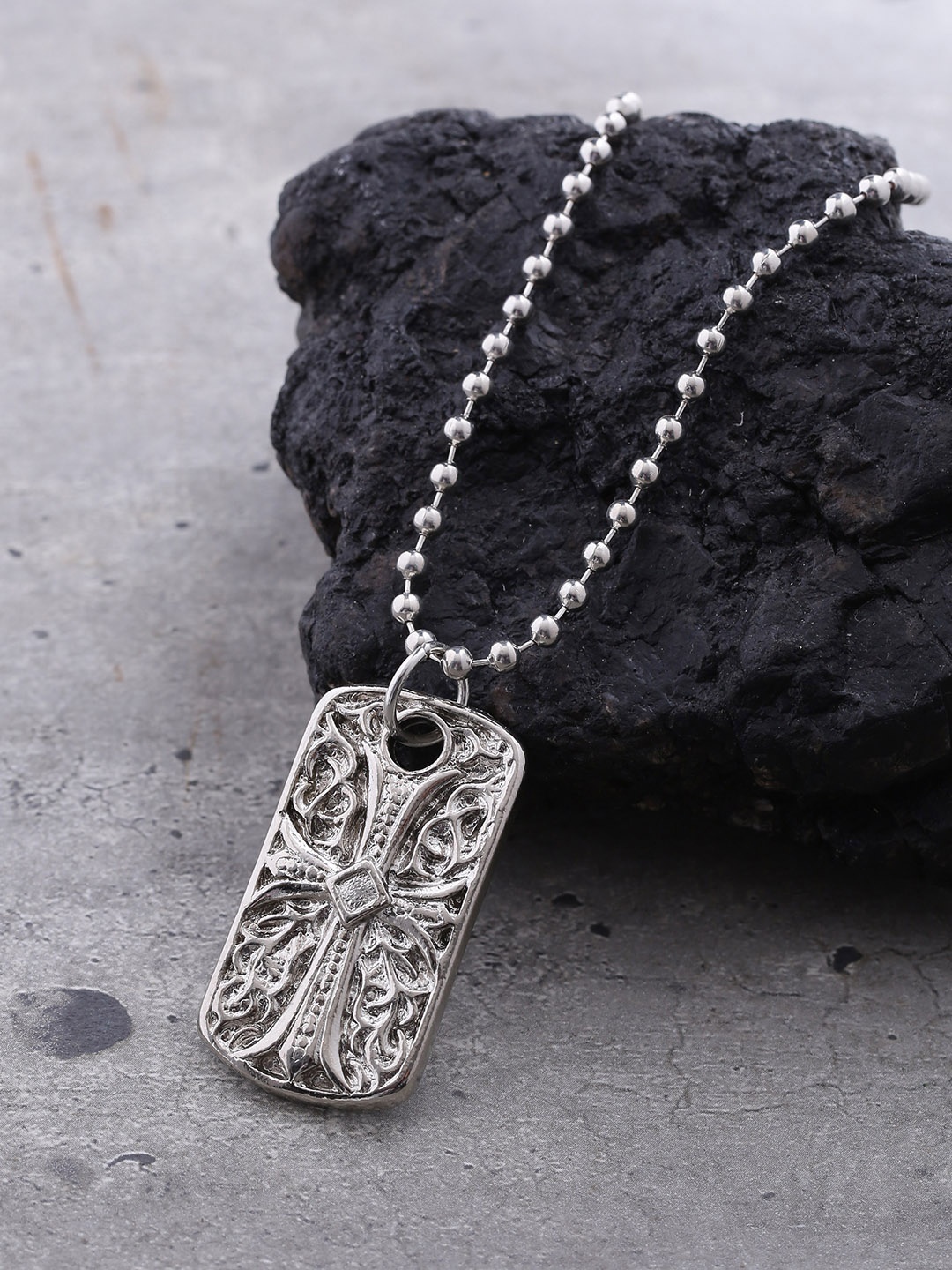 Dare by Voylla Men Silver-Plated Handcrafted Pendant with Chain
