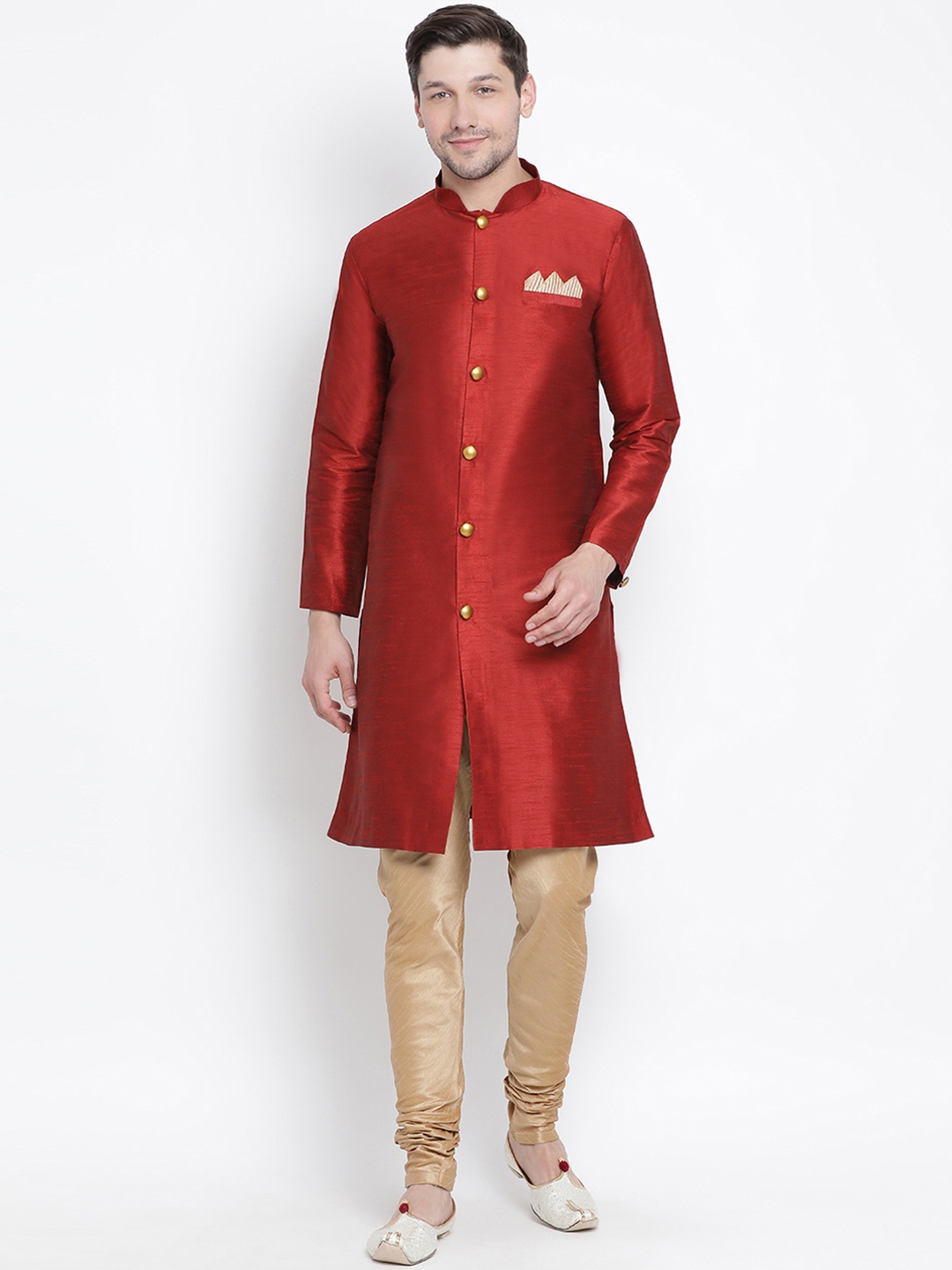 

VASTRAMAY Men Maroon Self Design Kurta with Churidar