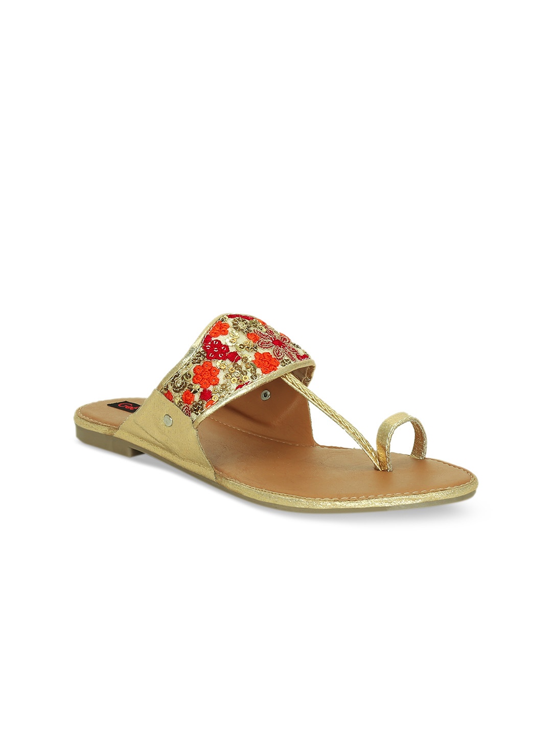 

Get Glamr Women Gold-Toned Woven Design One Toe Flats