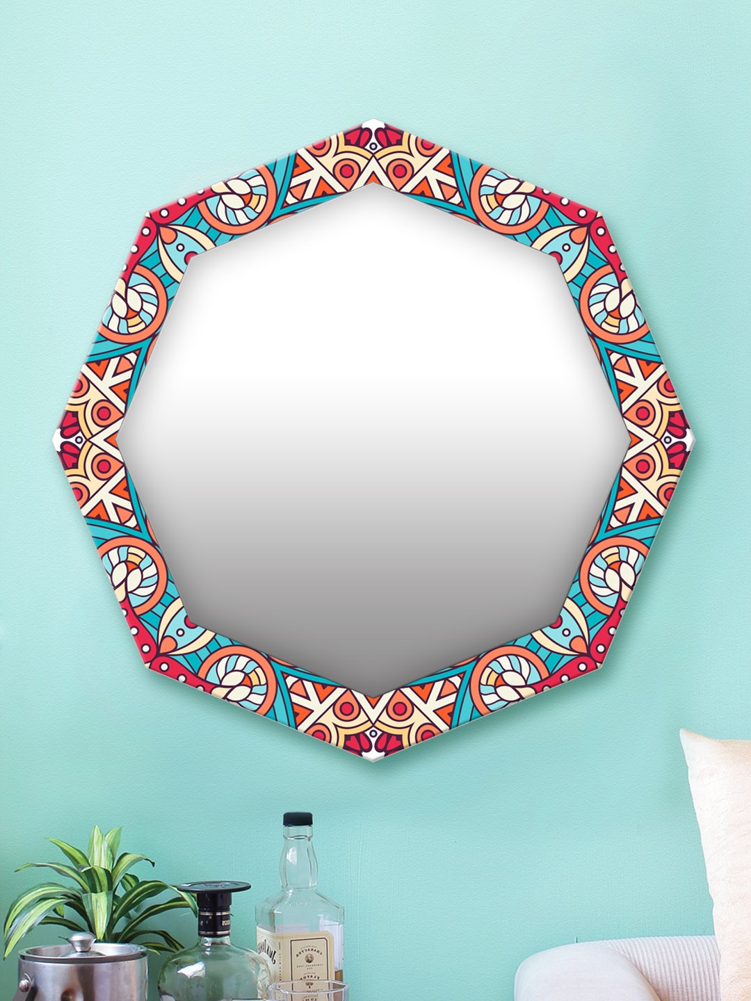 

999Store Multicoloured Printed MDF Wall Mirror, Multi