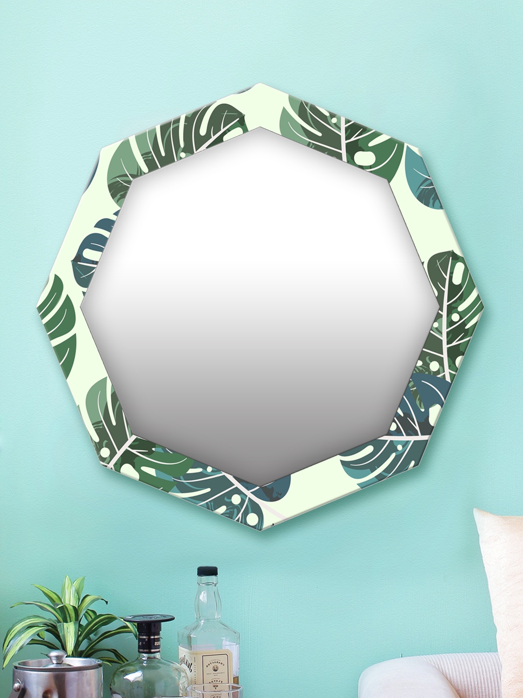 

999Store Green & White Printed MDF Wall Mirror