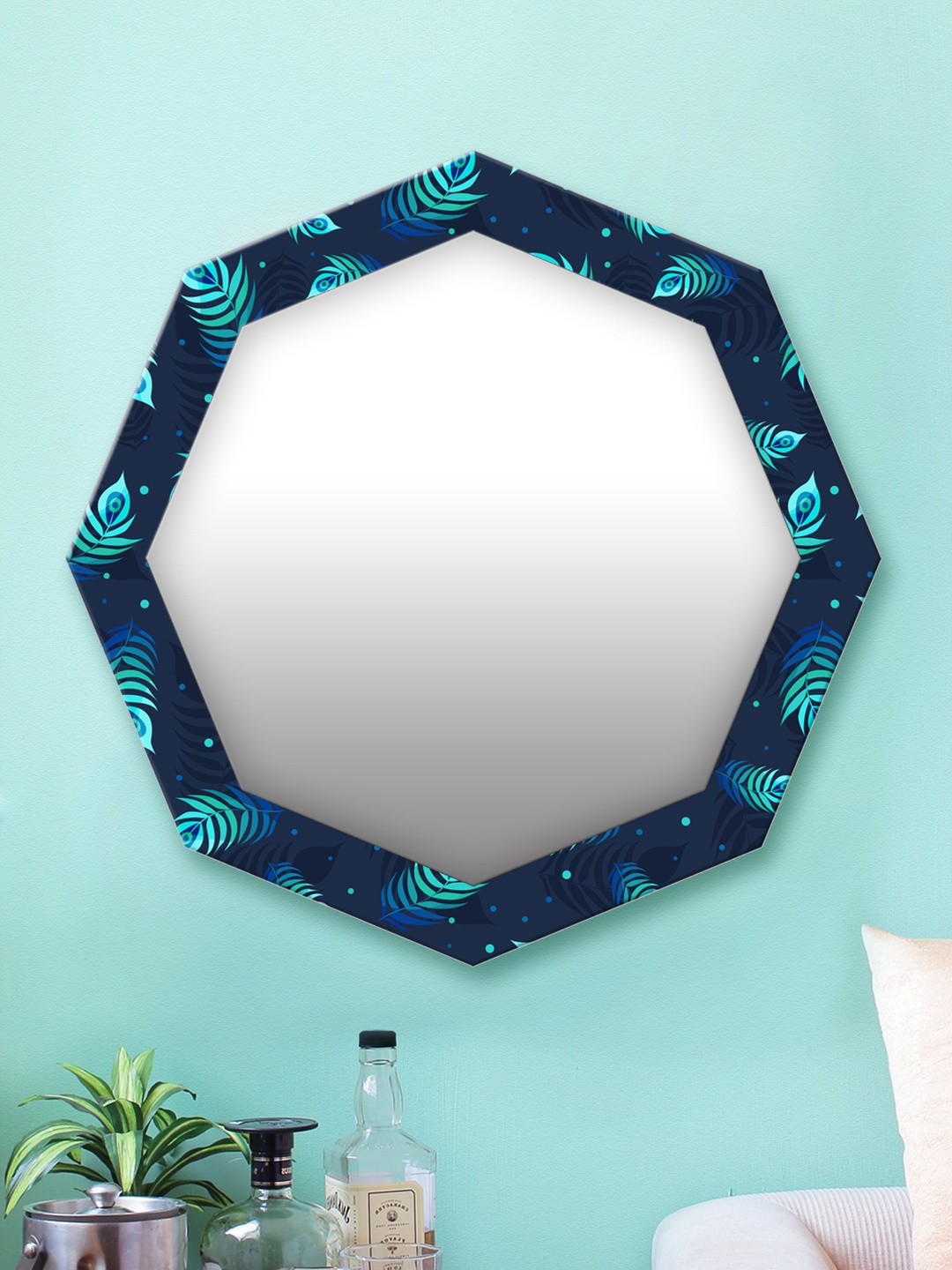

999Store Blue Printed MDF Wall Mirror