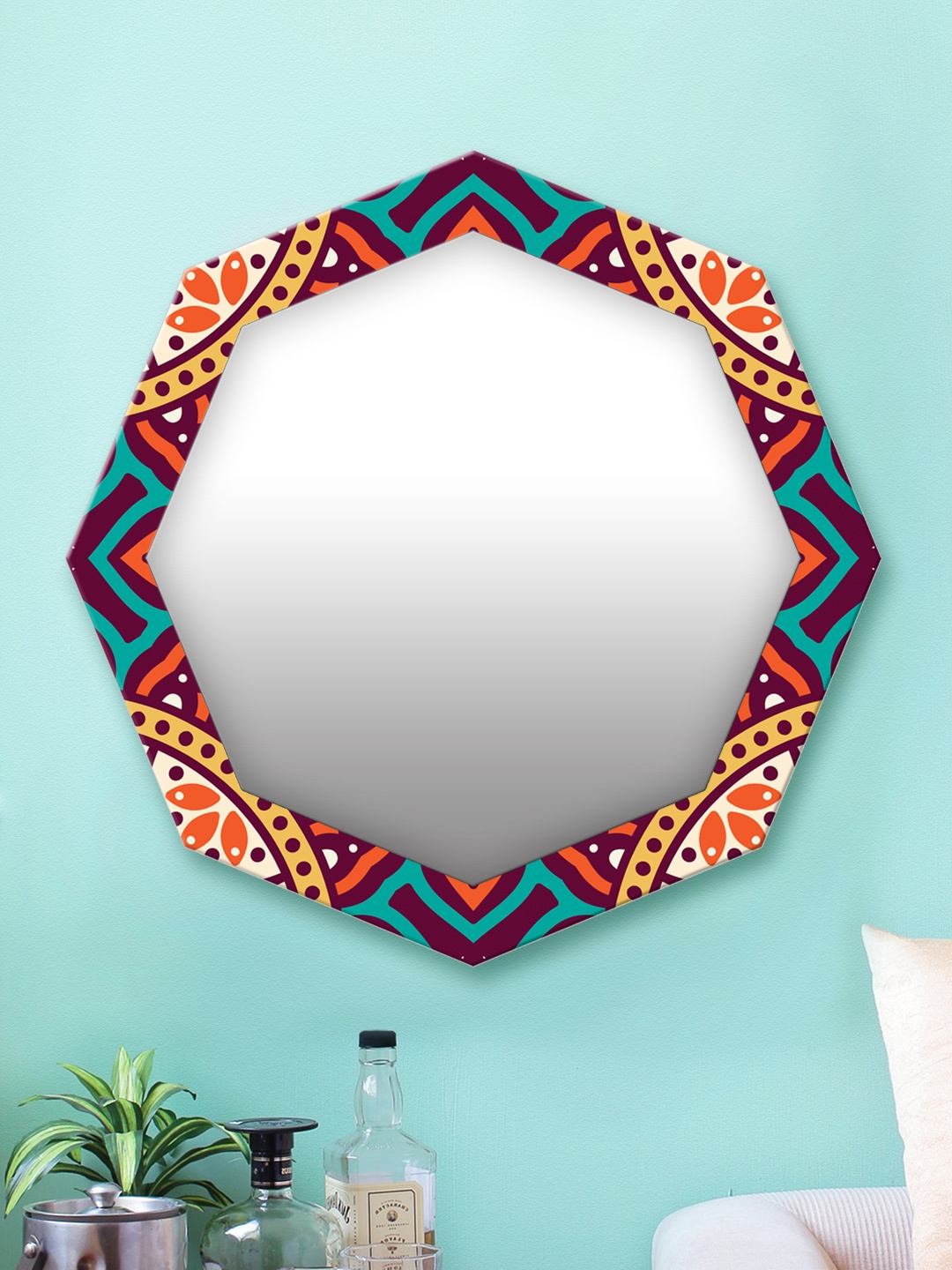 

999Store Multicoloured Printed MDF Wall Mirror, Multi