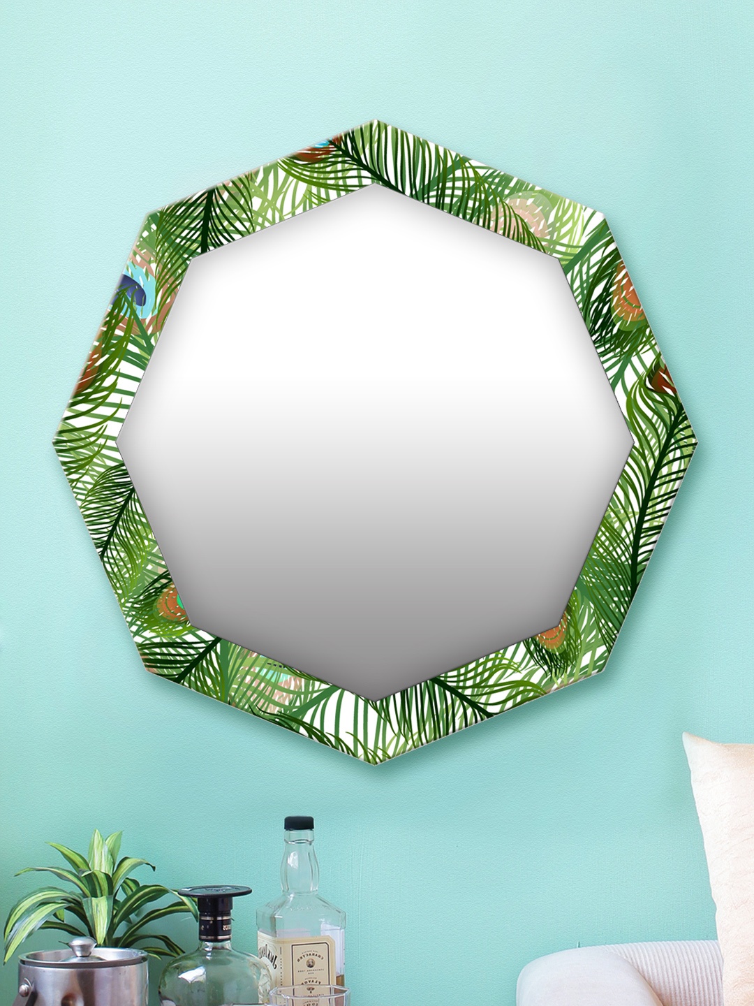 

999Store Green Printed MDF Wall Mirror
