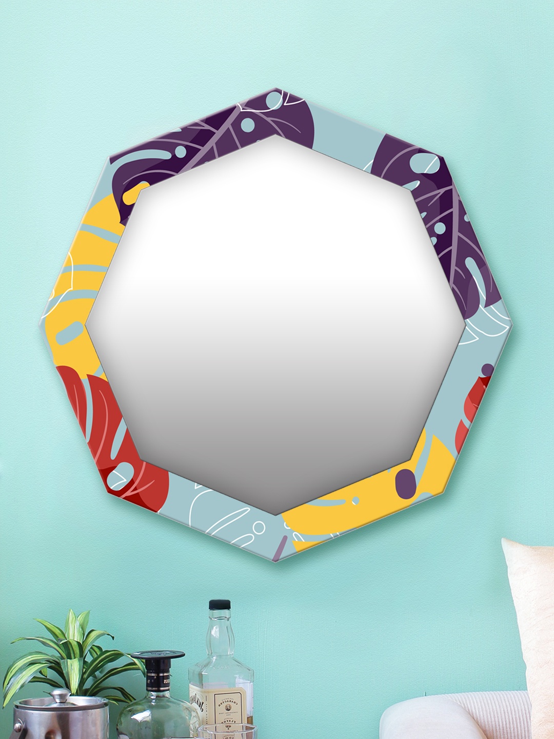 

999Store Multicoloured Printed MDF Wall Mirror, Multi