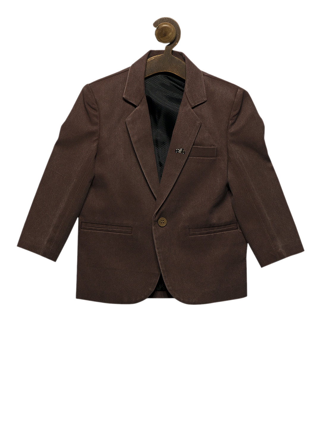 

RIKIDOOS Boys Brown Solid Tailored Fit Single-Breasted Pure Cotton Blazer
