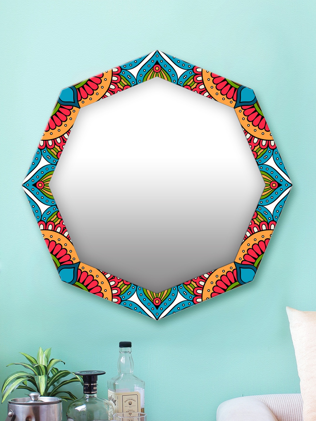 

999Store Multicoloured Printed MDF Wall Mirror, Multi
