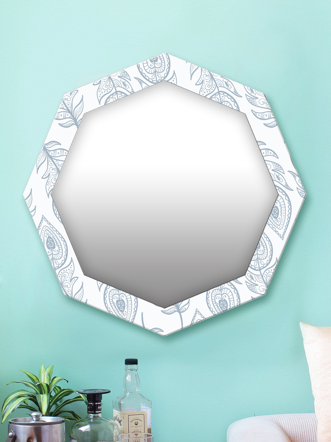 

999Store White & Grey Printed MDF Wall Mirror