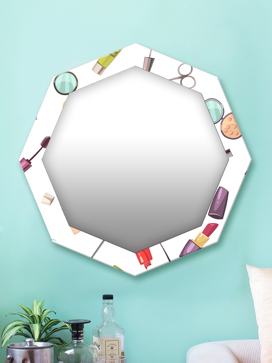 

999Store White & Multicoloured Printed MDF Wall Mirror