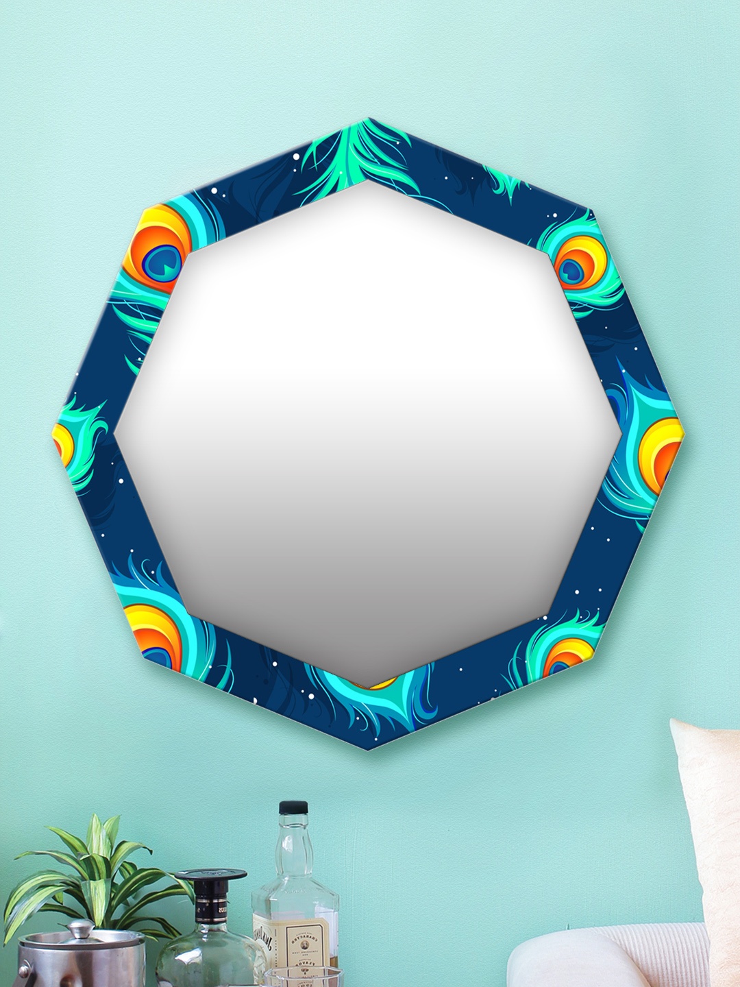 

999Store Blue Printed MDF Wall Mirror