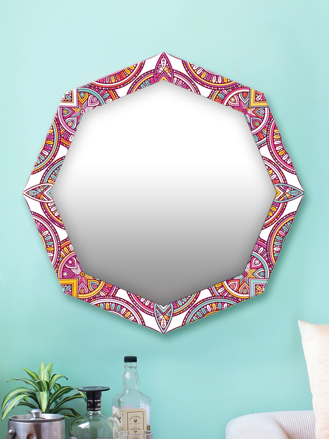 

999Store Multicoloured Printed MDF Wall Mirror, Multi