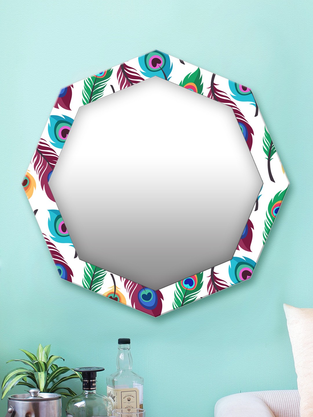 

999Store White & Multicoloured Printed MDF Wall Mirror
