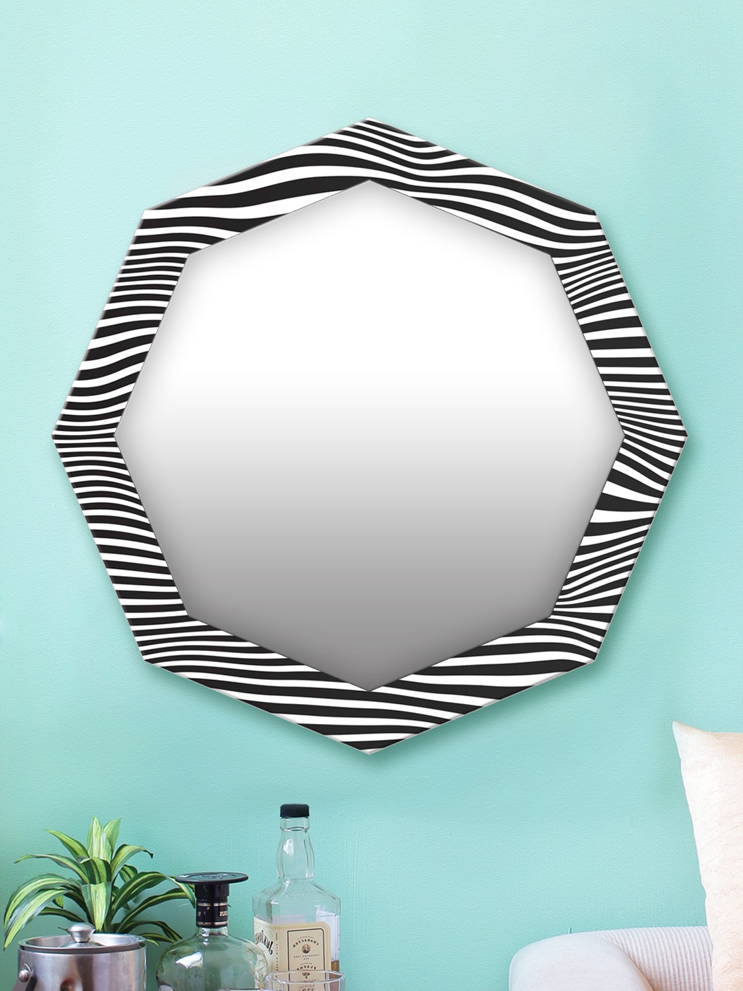 

999Store Black & White Printed MDF Wall Mirror