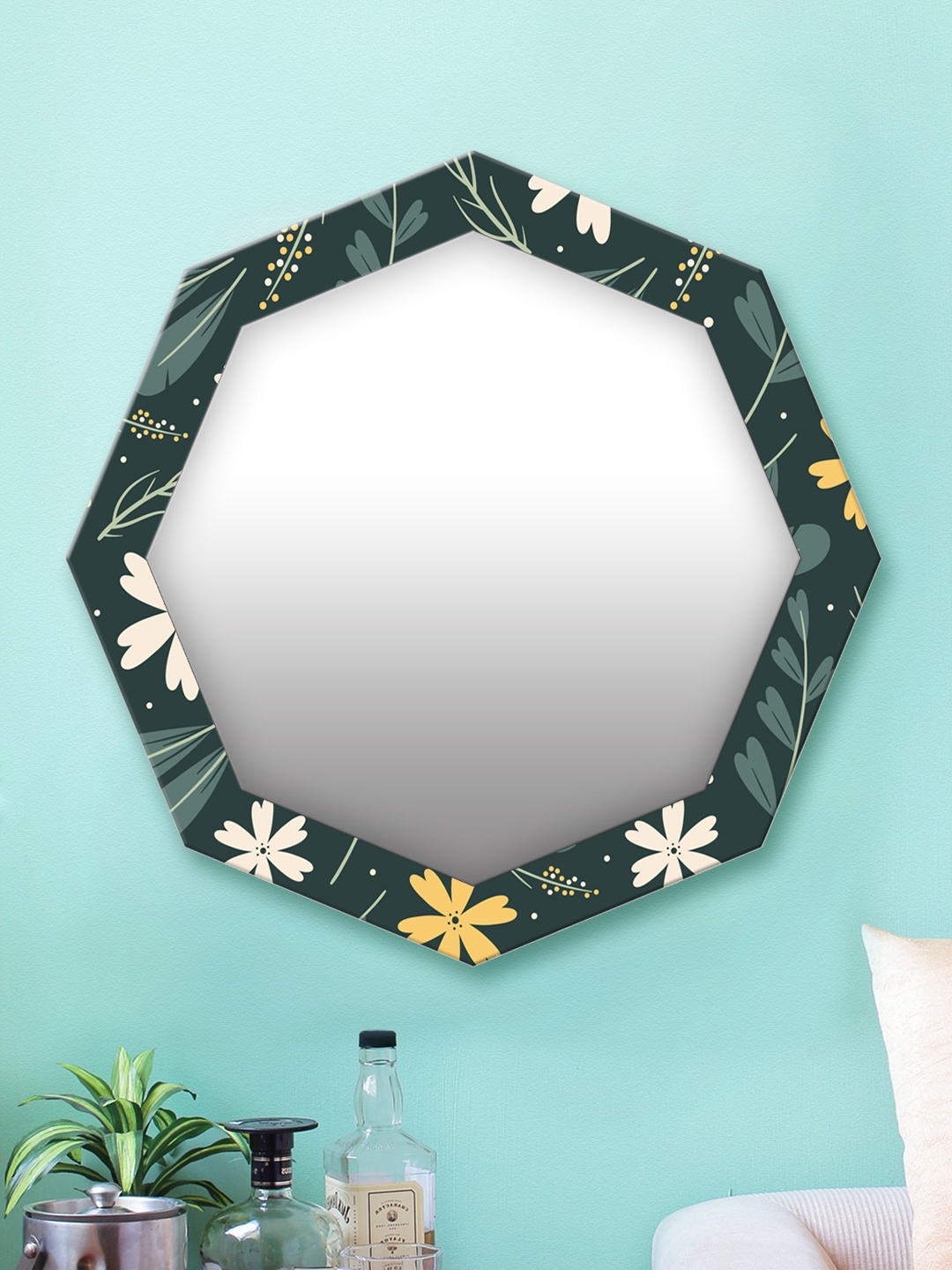 

999Store Green Printed MDF Wall Mirror