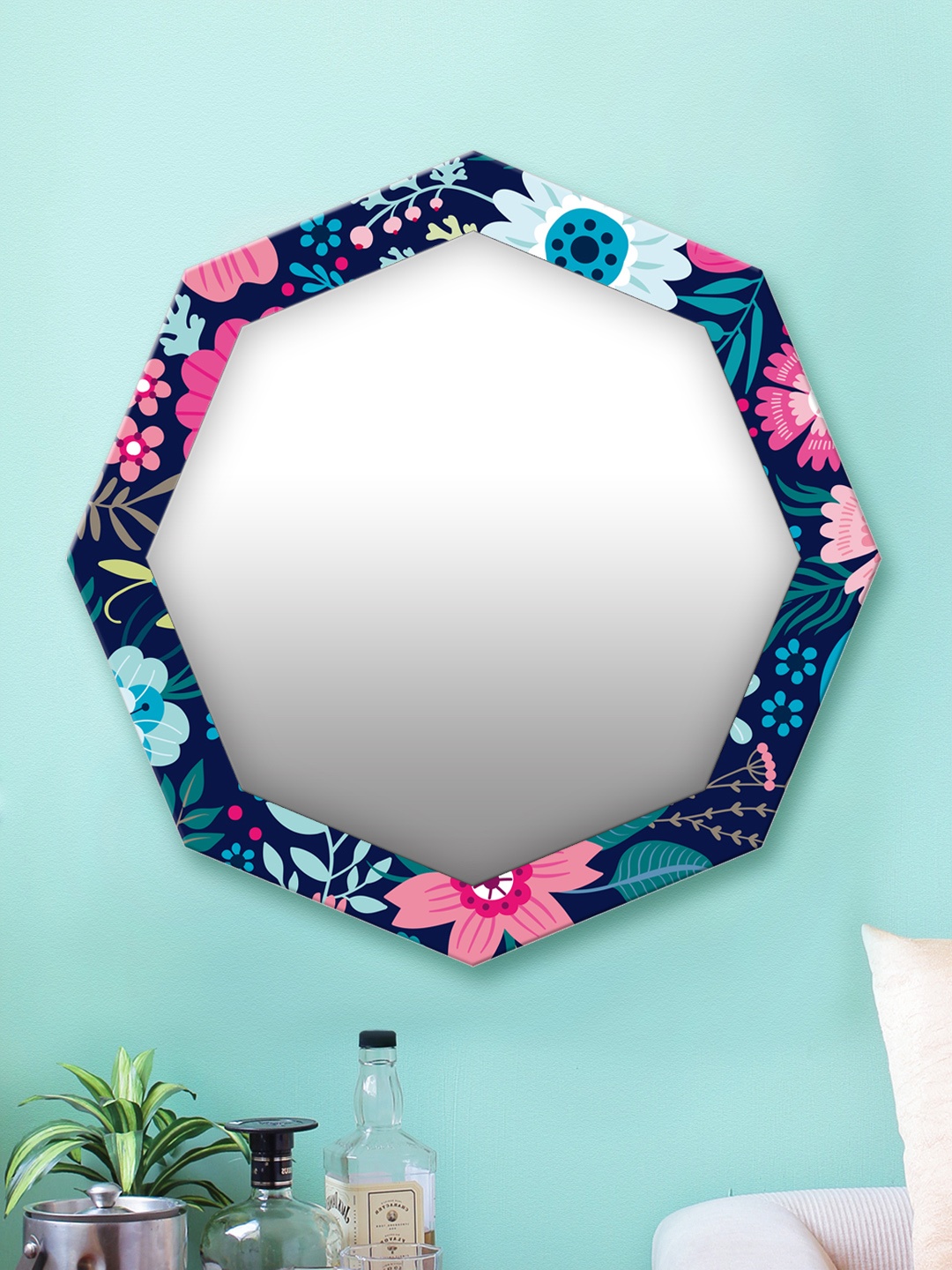 

999Store Multicoloured Printed MDF Wall Mirror, Multi
