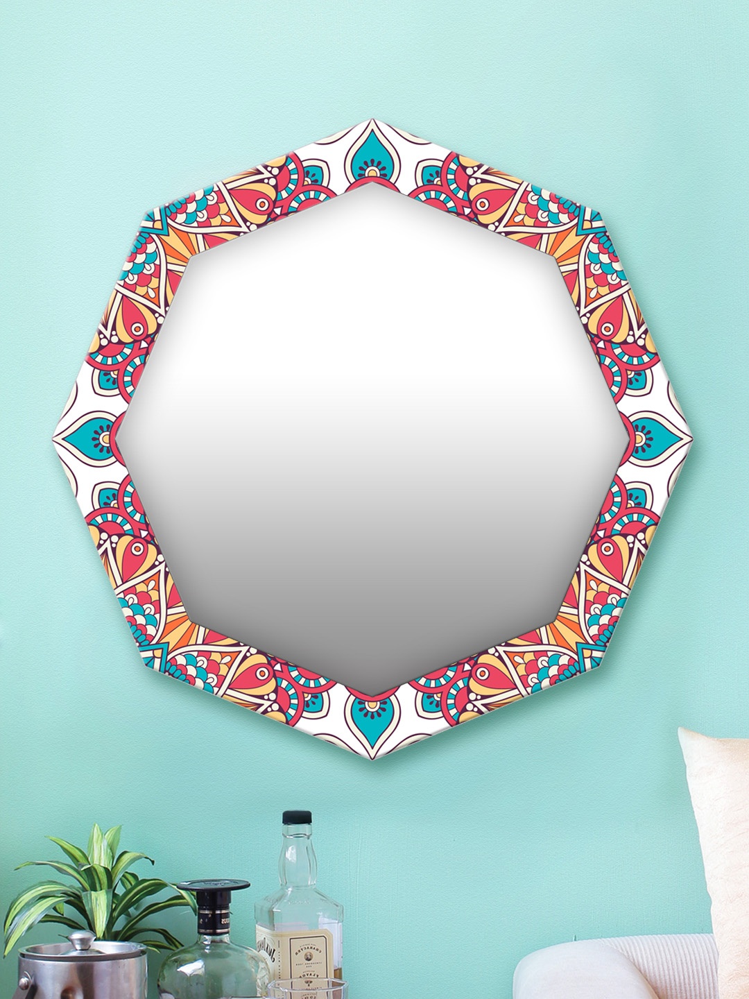 

999Store Multicoloured Printed MDF Wall Mirror, Multi