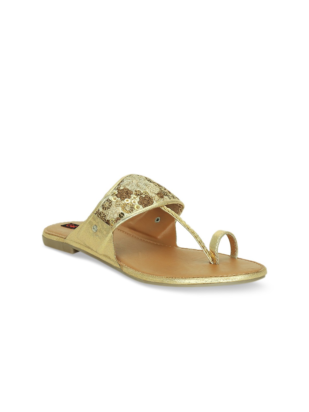 

Get Glamr Women Gold-Toned Woven Design One Toe Flats