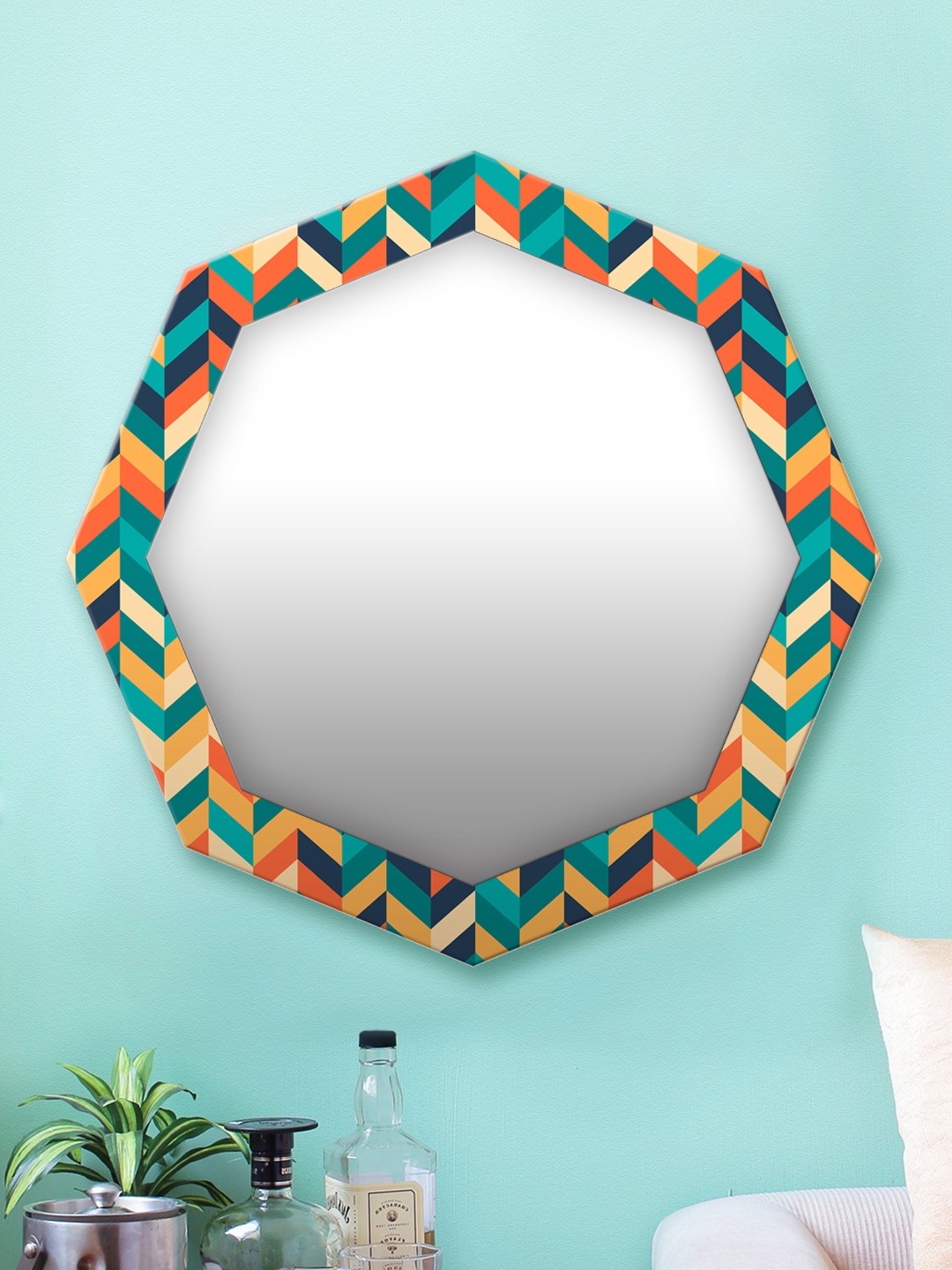 

999Store Multicoloured Printed MDF Wall Mirror, Multi