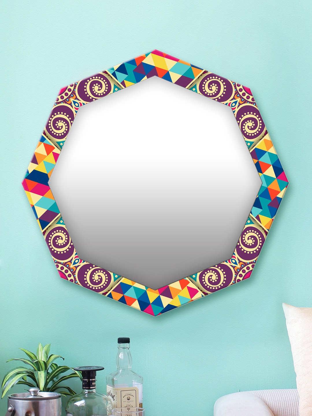 

999Store Multicoloured Printed MDF Wall Mirror, Multi